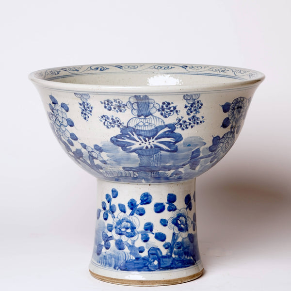 Cobalt Guild Home Decor Blue and White Porcelain Four Seasons Footed Bowl