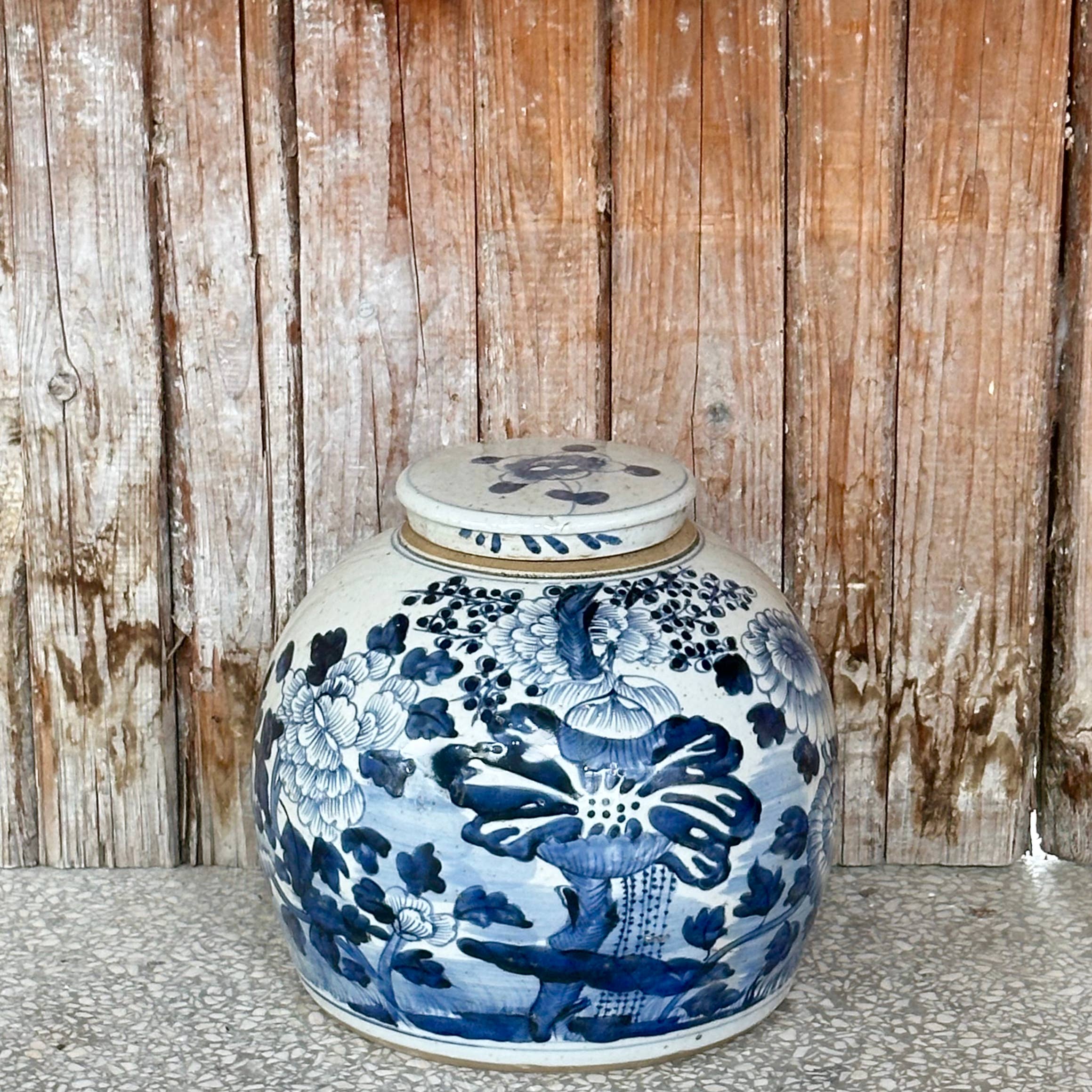 Cobalt Guild Home Decor Blue and White Porcelain Four Seasons Med. Round Storage Jar