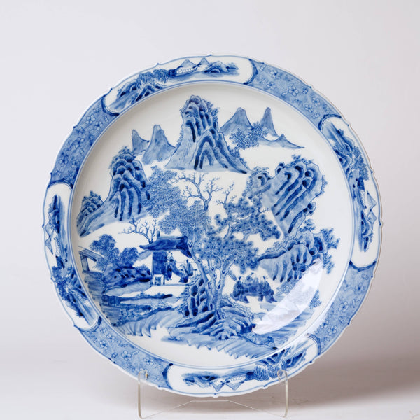 Cobalt Guild Home Decor Blue and White Porcelain Landscape Platter