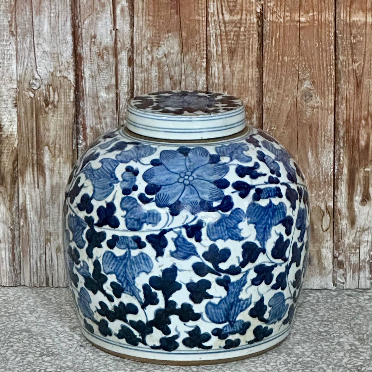 Cobalt Guild Home Decor Blue and White Porcelain Peony Lidded Round Storage Jar