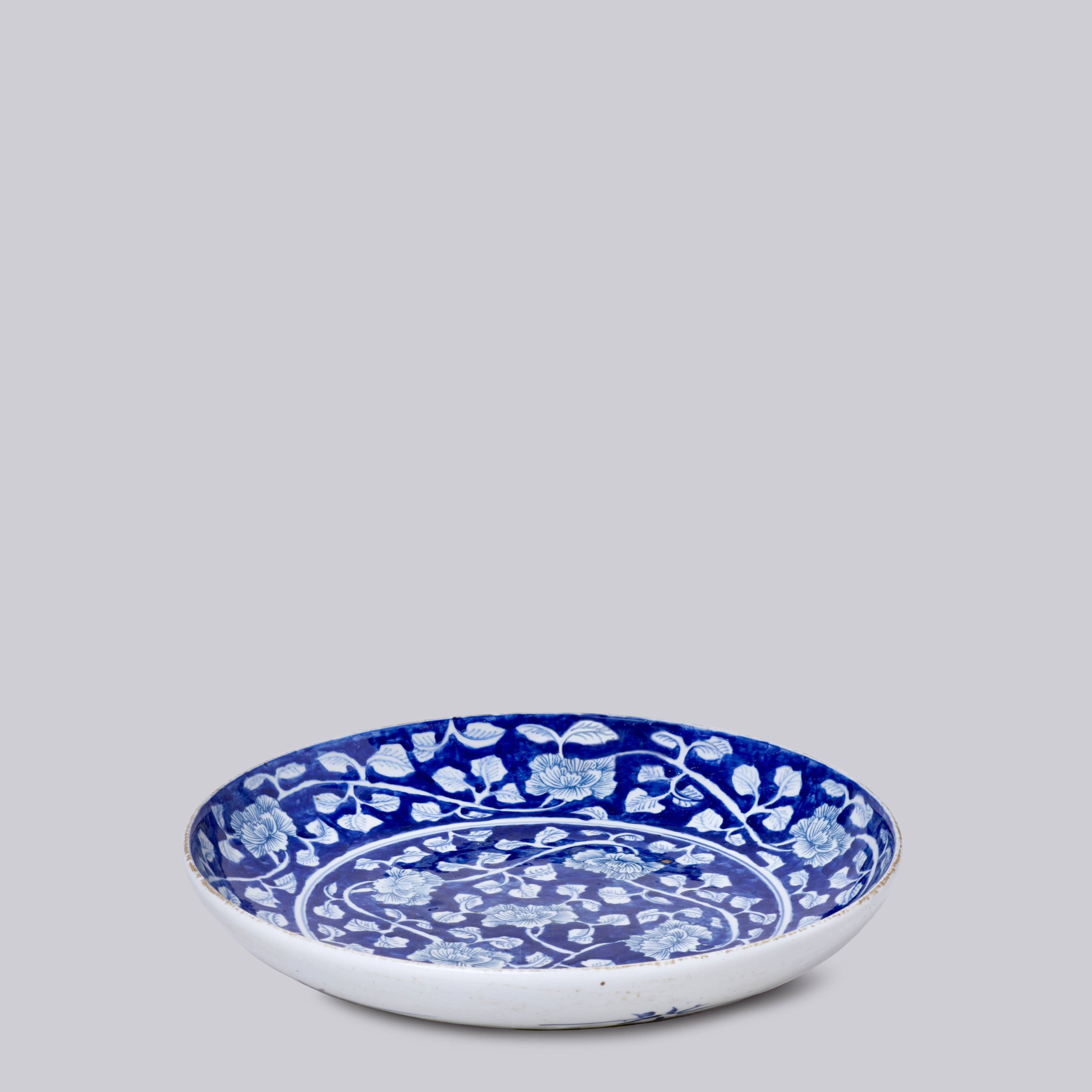 Cobalt Guild Home Decor Blue and White Porcelain Peony Platter