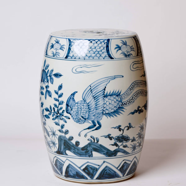 Cobalt Guild Home Decor Blue and White Porcelain Pheasant Garden Seat
