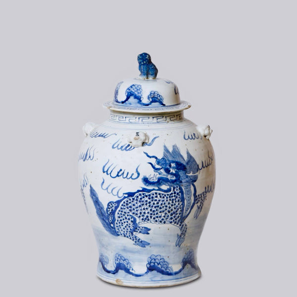 Cobalt Guild Home Decor Blue and White Porcelain Qilin Temple Jar