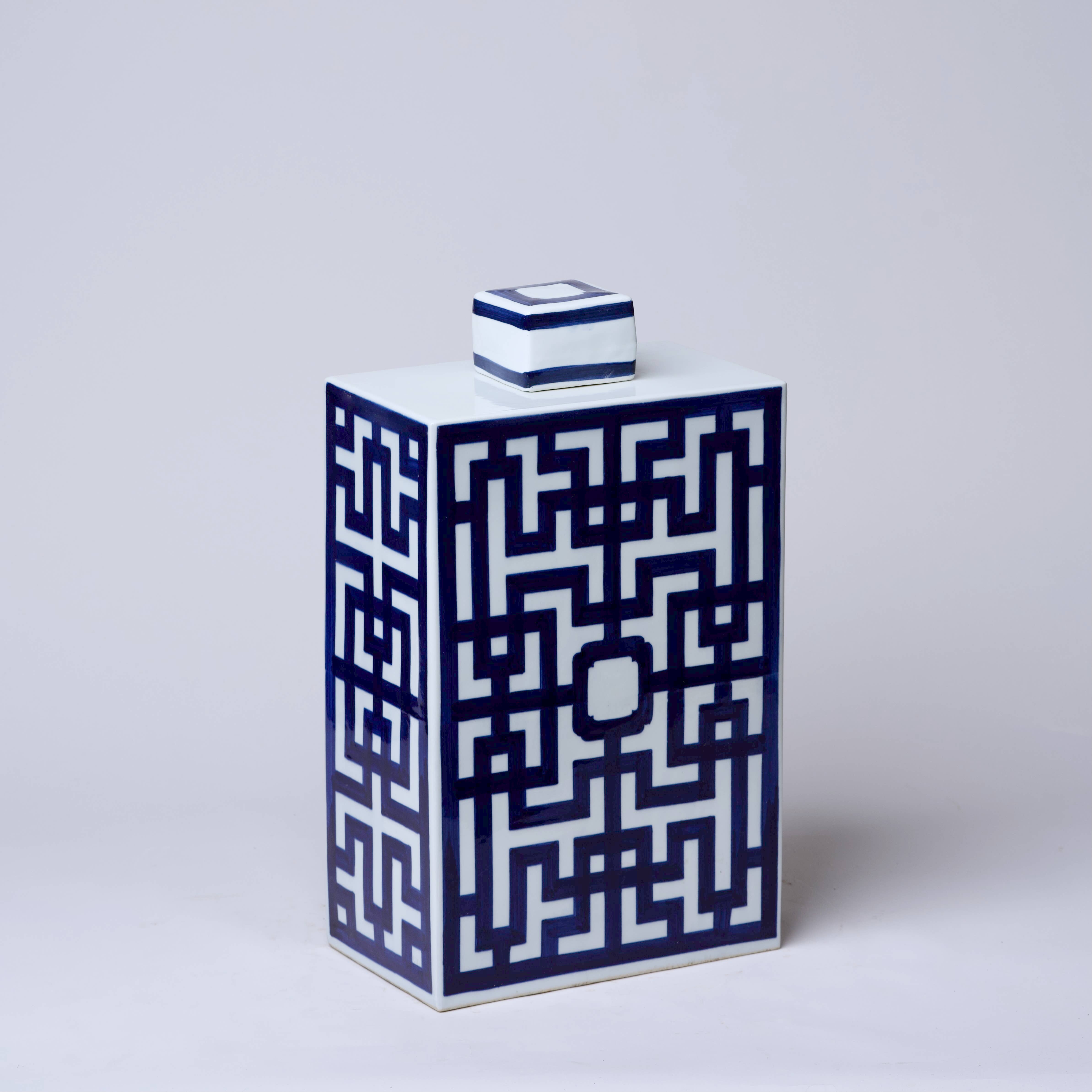 Cobalt Guild Home Decor Blue and White Porcelain Rectangular Infinity Jar