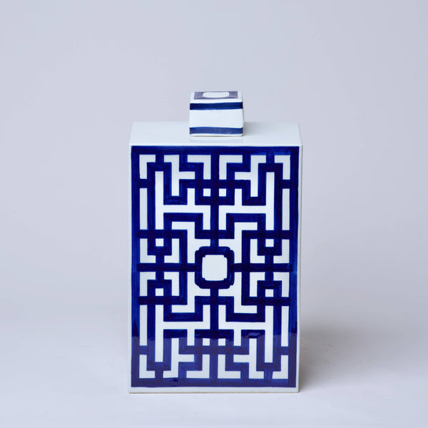 Cobalt Guild Home Decor Blue and White Porcelain Rectangular Infinity Jar