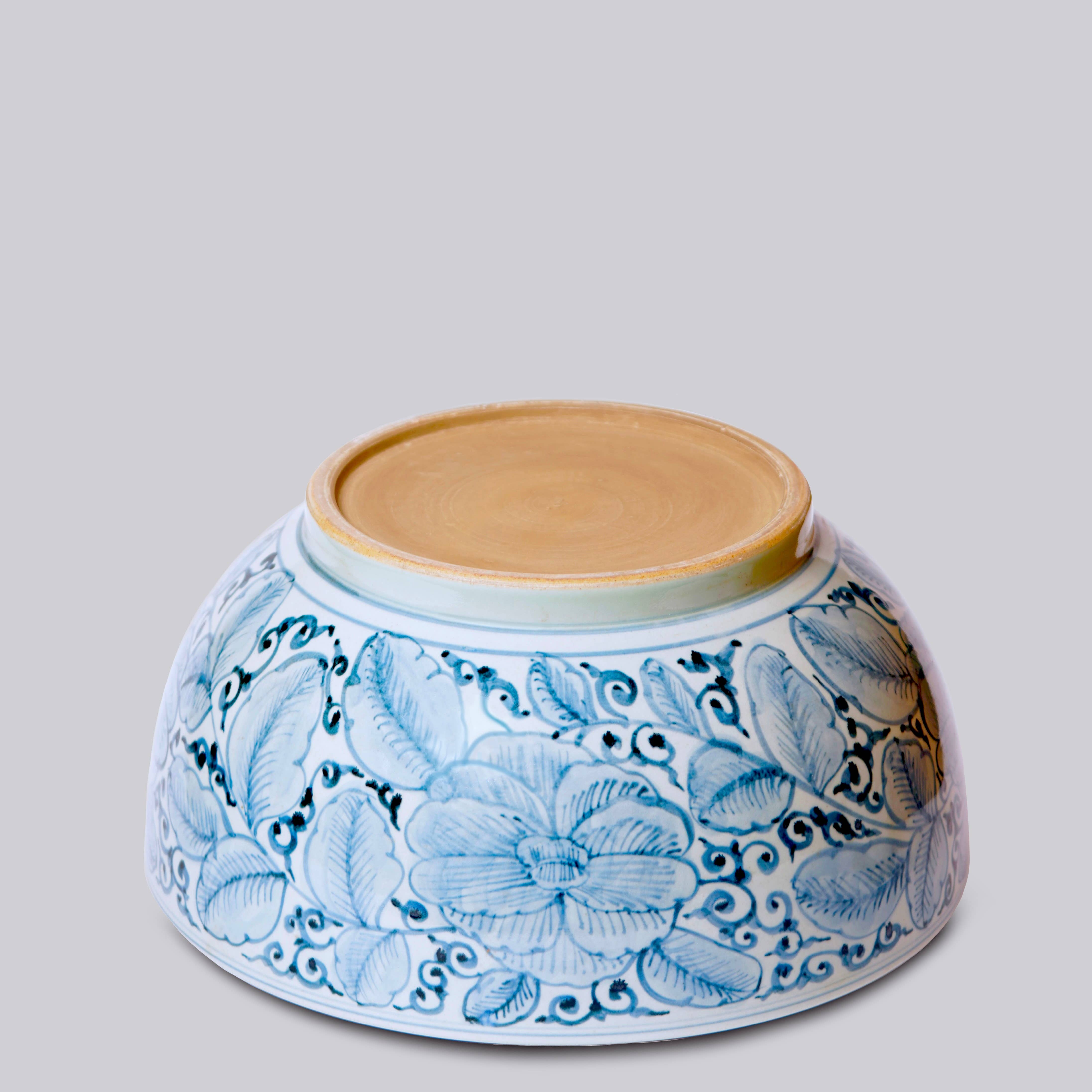 Cobalt Guild Home Decor Blue and White Porcelain Rose Large Bowl