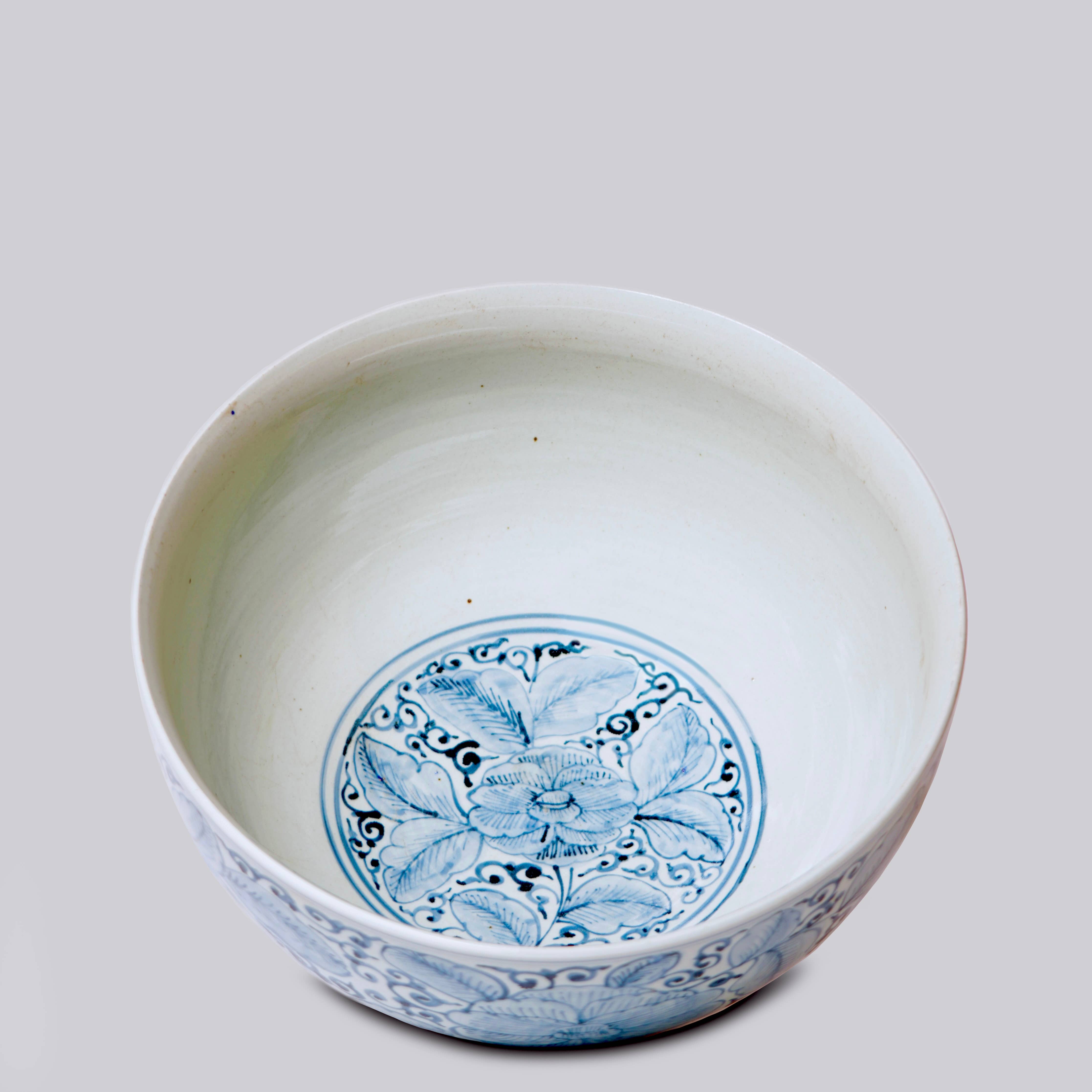 Cobalt Guild Home Decor Blue and White Porcelain Rose Large Bowl