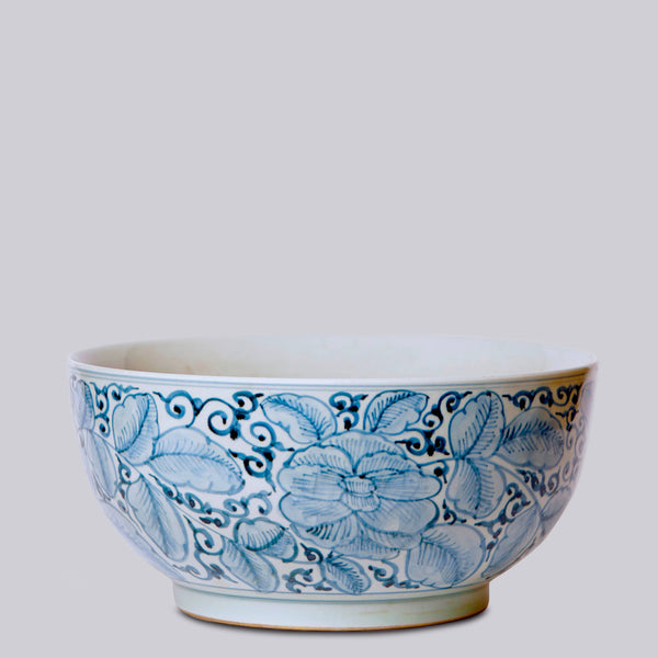 Cobalt Guild Home Decor Blue and White Porcelain Rose Large Bowl