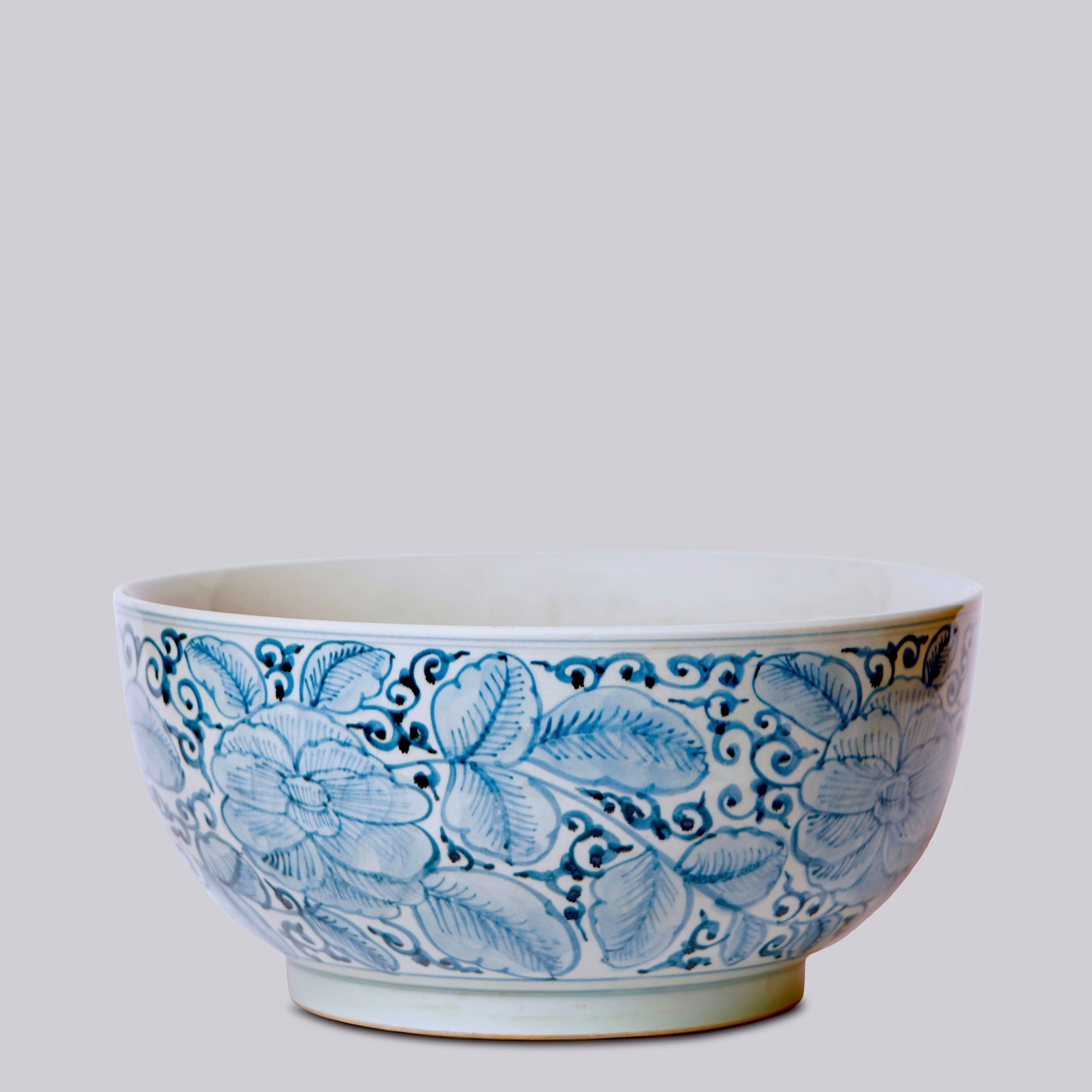 Cobalt Guild Home Decor Blue and White Porcelain Rose Large Bowl