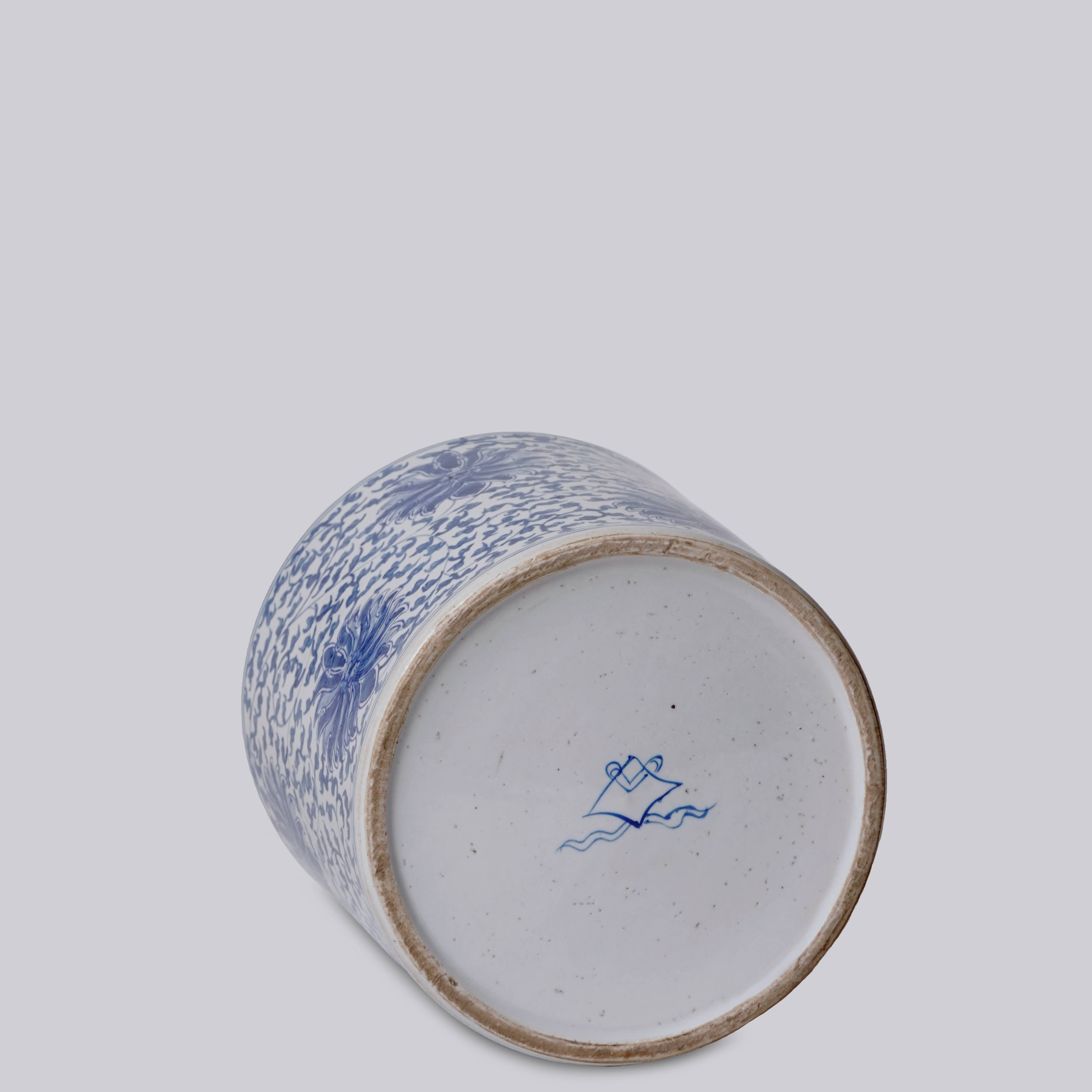 Cobalt Guild Home Decor Blue and White Porcelain Scrolling Lotus Cachepot