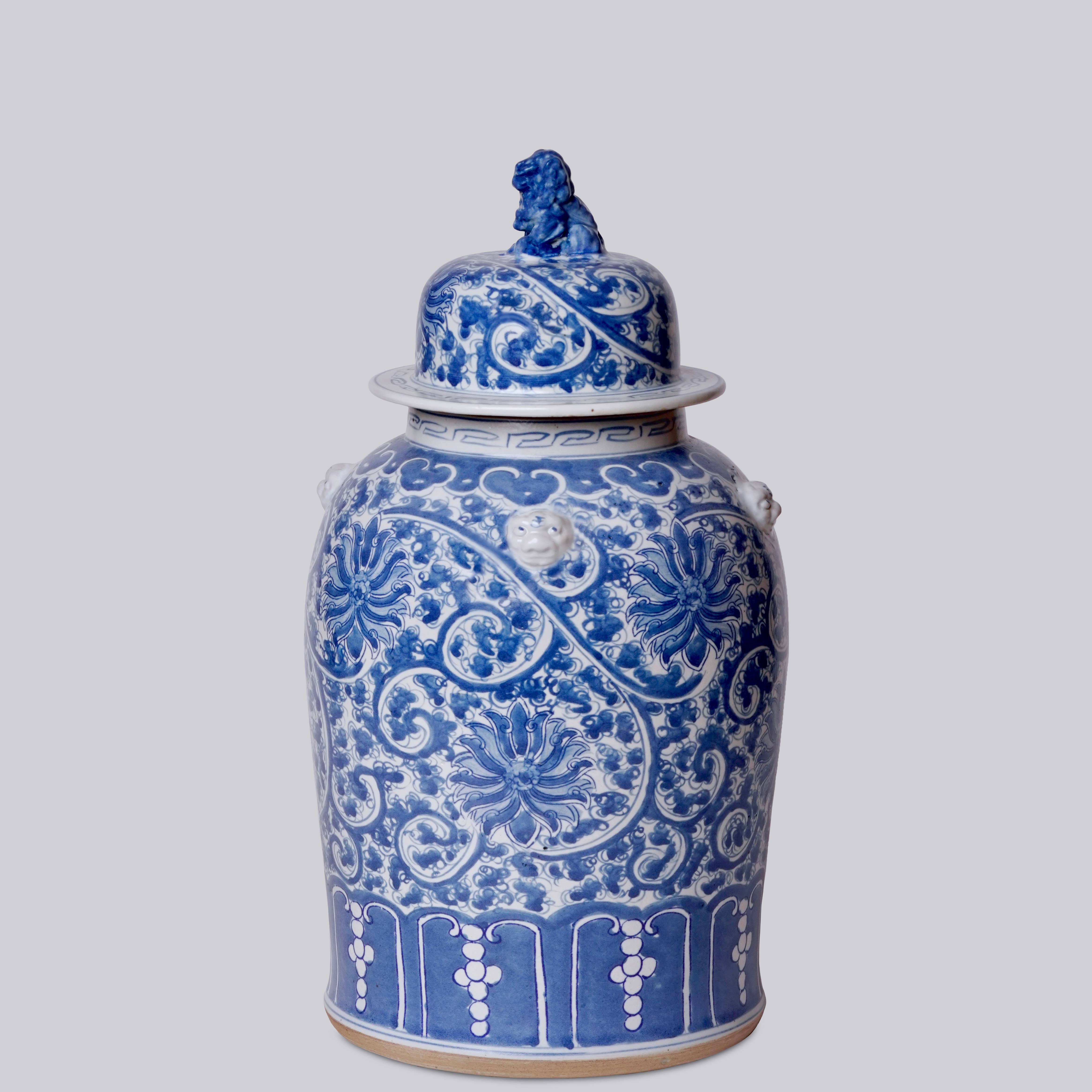 Cobalt Guild Home Decor Blue and White Porcelain Scrolling Lotus Temple Jar