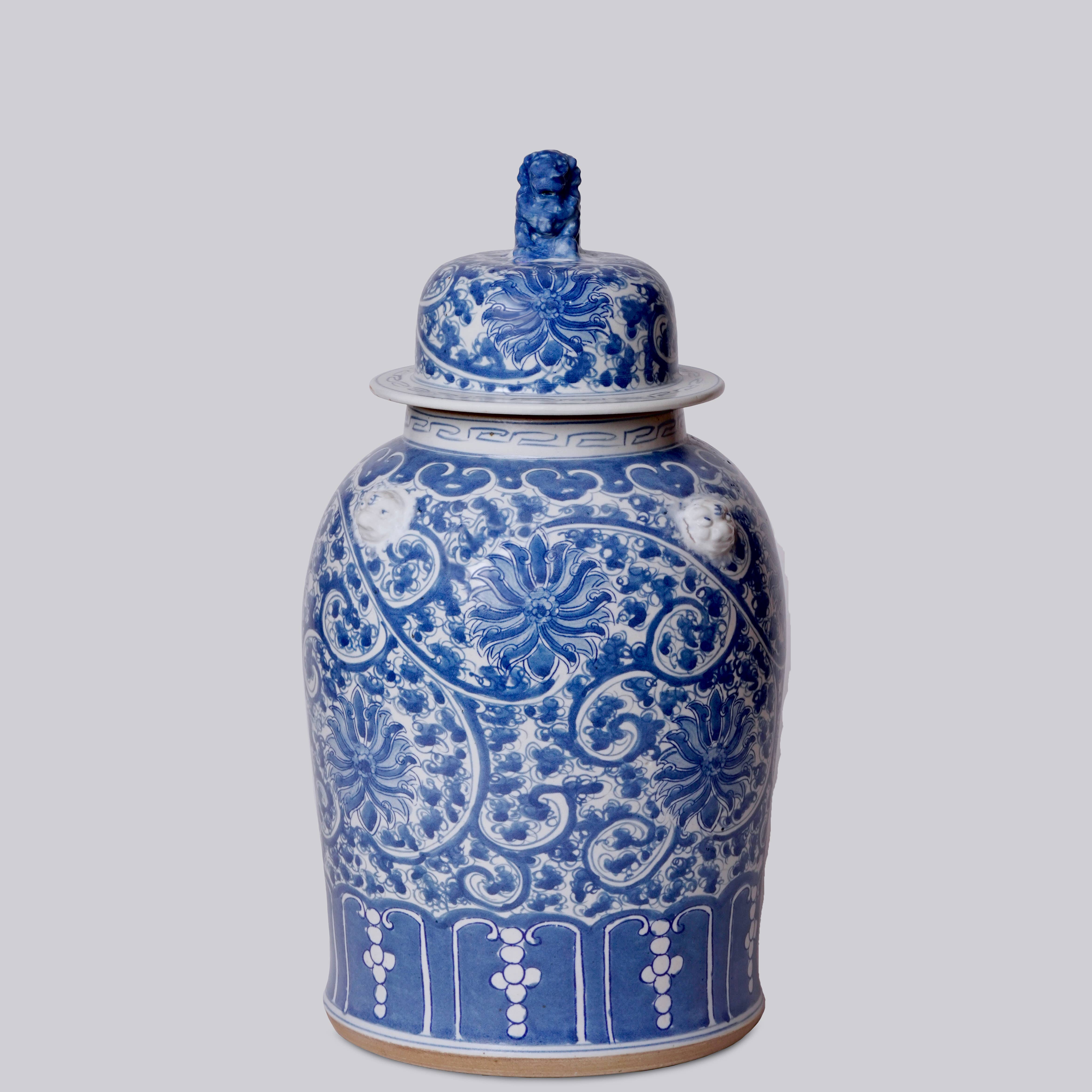 Cobalt Guild Home Decor Blue and White Porcelain Scrolling Lotus Temple Jar