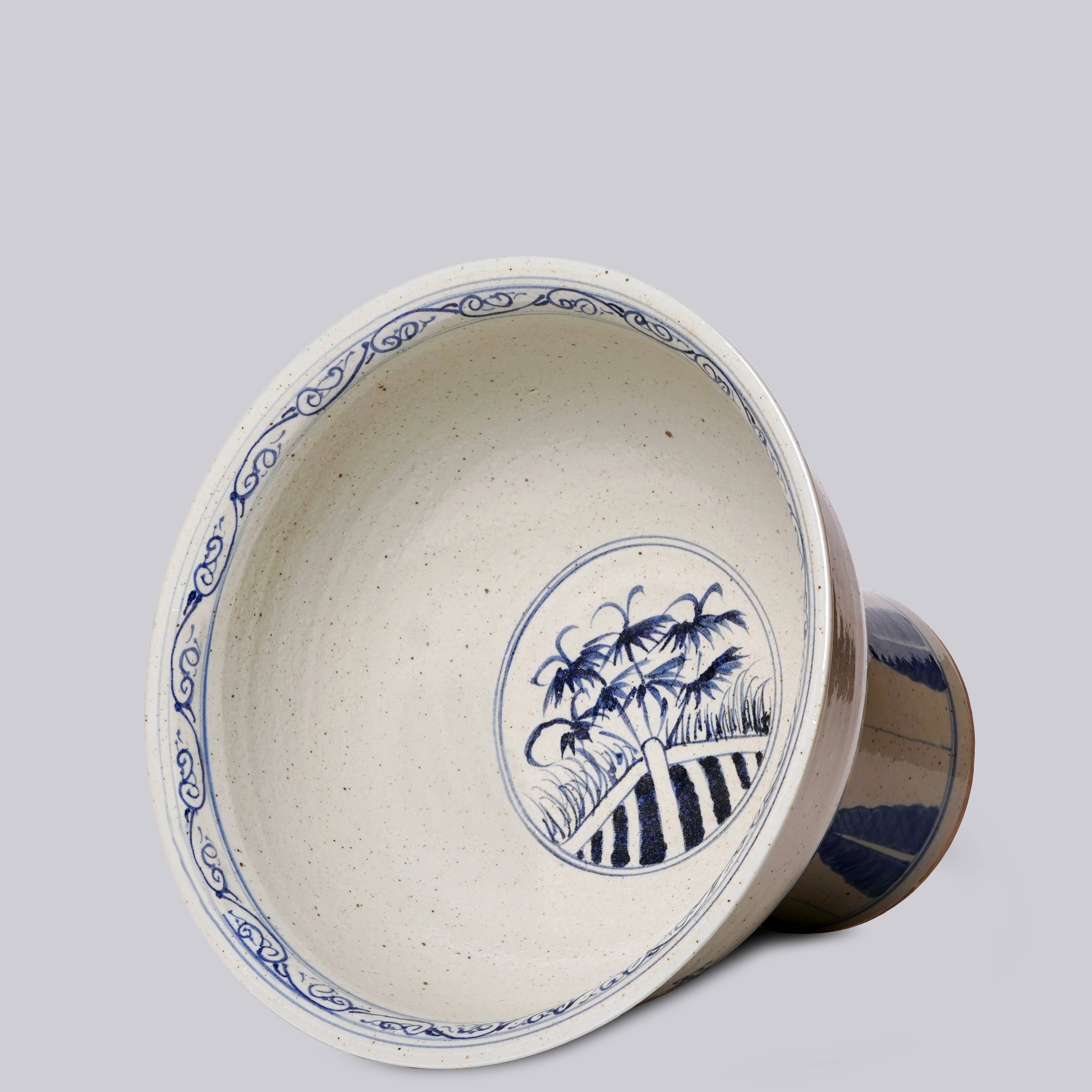 Cobalt Guild Home Decor Blue and White Porcelain Three Friends Footed Bowl