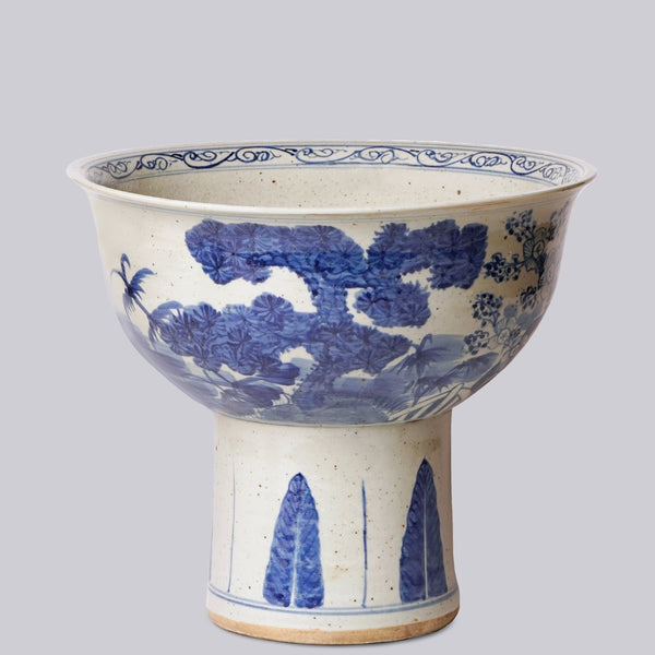 Cobalt Guild Home Decor Blue and White Porcelain Three Friends Footed Bowl
