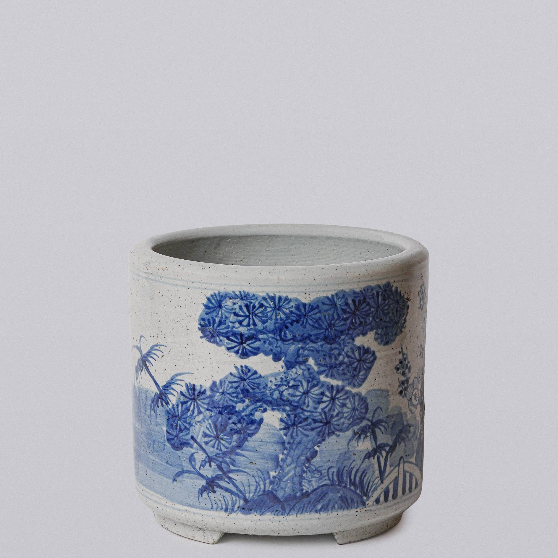 Cobalt Guild Home Decor Blue and White Porcelain Three Friends Footed Cachepot