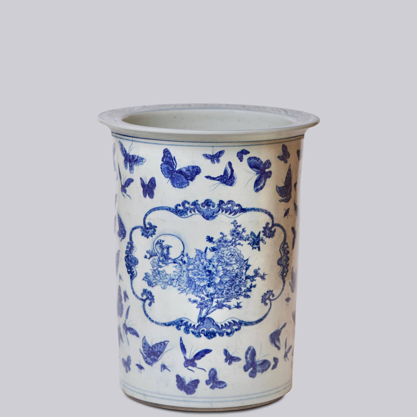 Cobalt Guild Home Decor Blue and White Rustic Landscape Porcelain Umbrella Stand