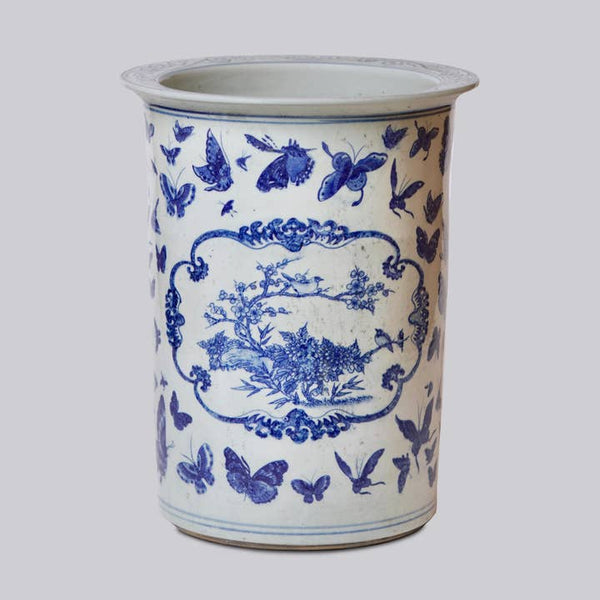 Cobalt Guild Home Decor Blue and White Rustic Landscape Porcelain Umbrella Stand