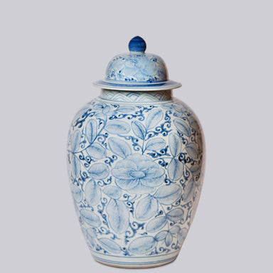 Cobalt Guild Home Decor Blue and White Rustic Rose Porcelain Lidded Jar