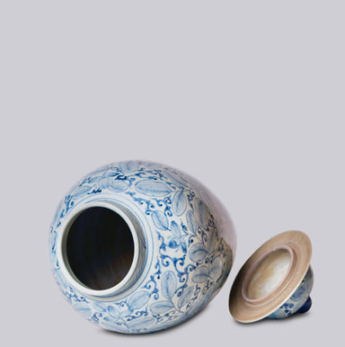 Cobalt Guild Home Decor Blue and White Rustic Rose Porcelain Lidded Jar