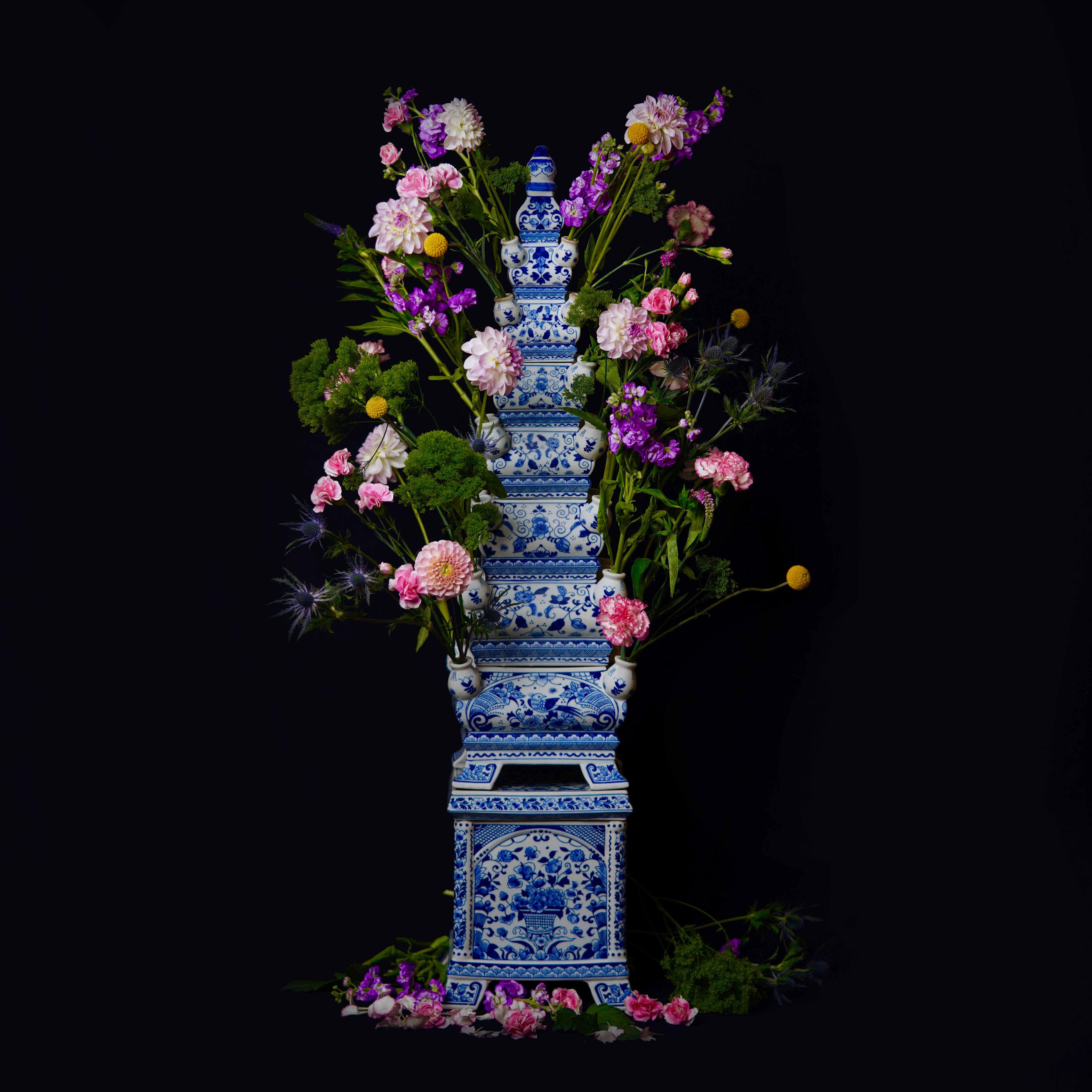 Cobalt Guild Home Decor Blue and White Tall Porcelain Tulipiere