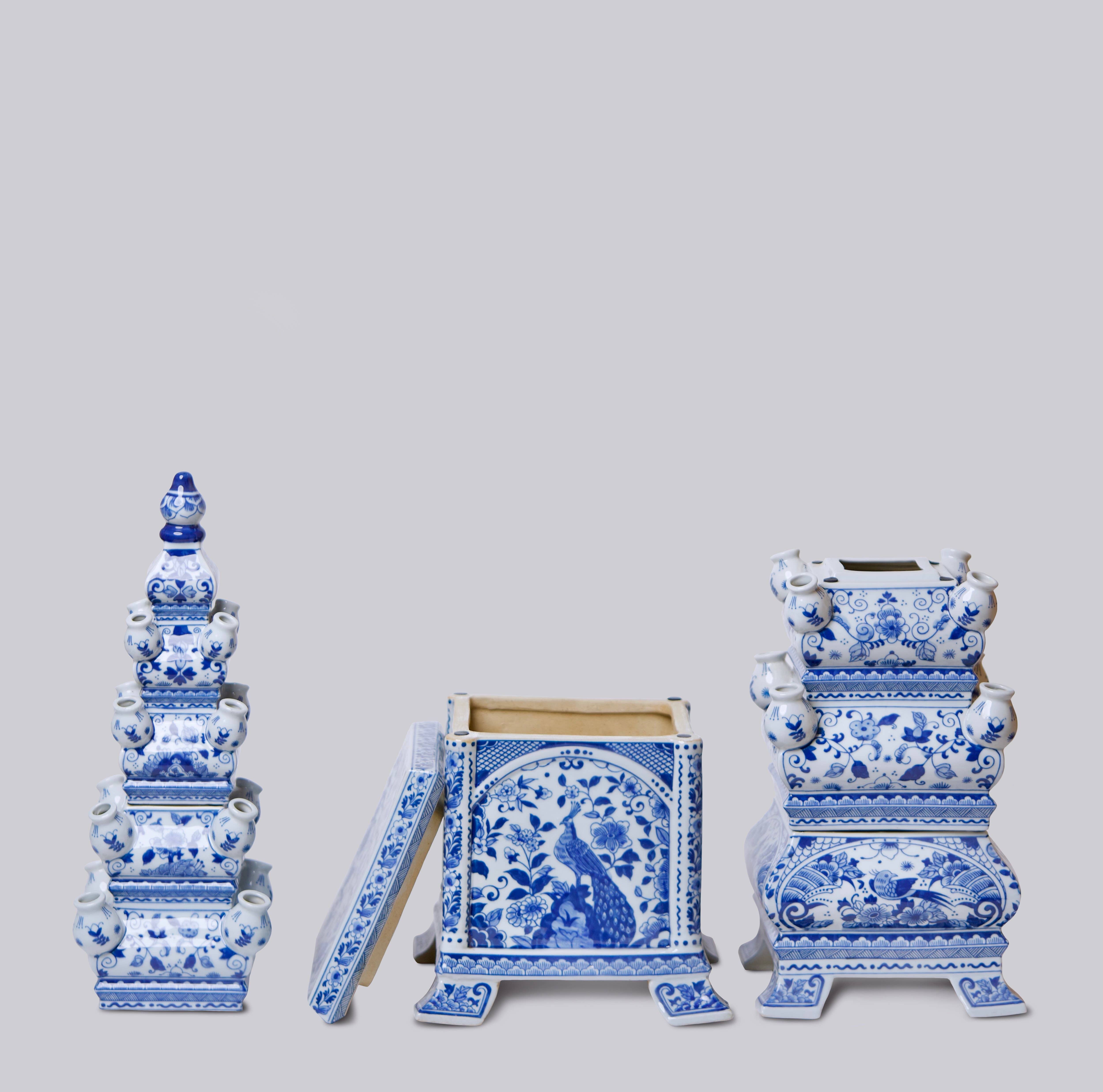 Cobalt Guild Home Decor Blue and White Tall Porcelain Tulipiere