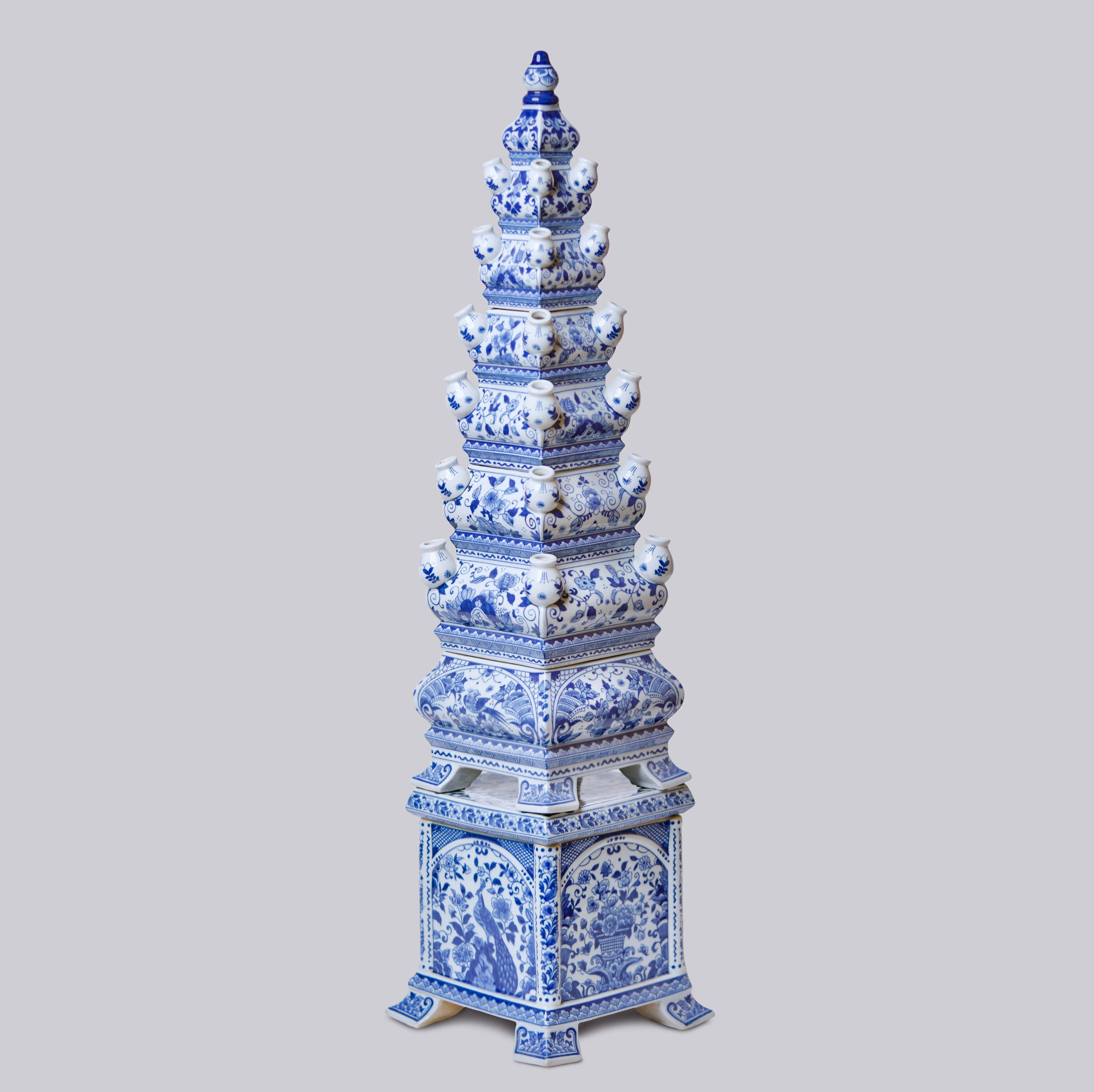 Cobalt Guild Home Decor Blue and White Tall Porcelain Tulipiere