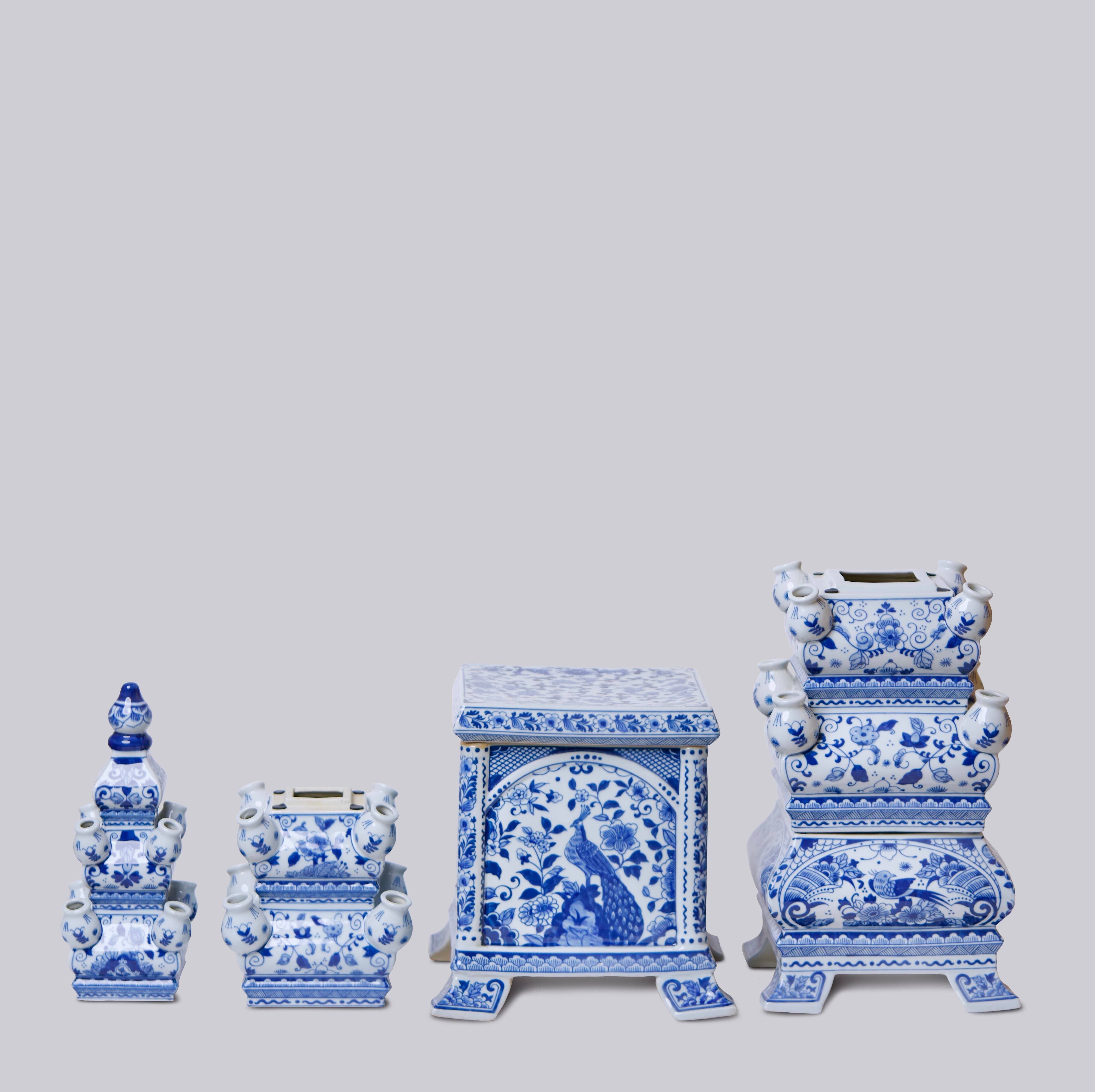 Cobalt Guild Home Decor Blue and White Tall Porcelain Tulipiere