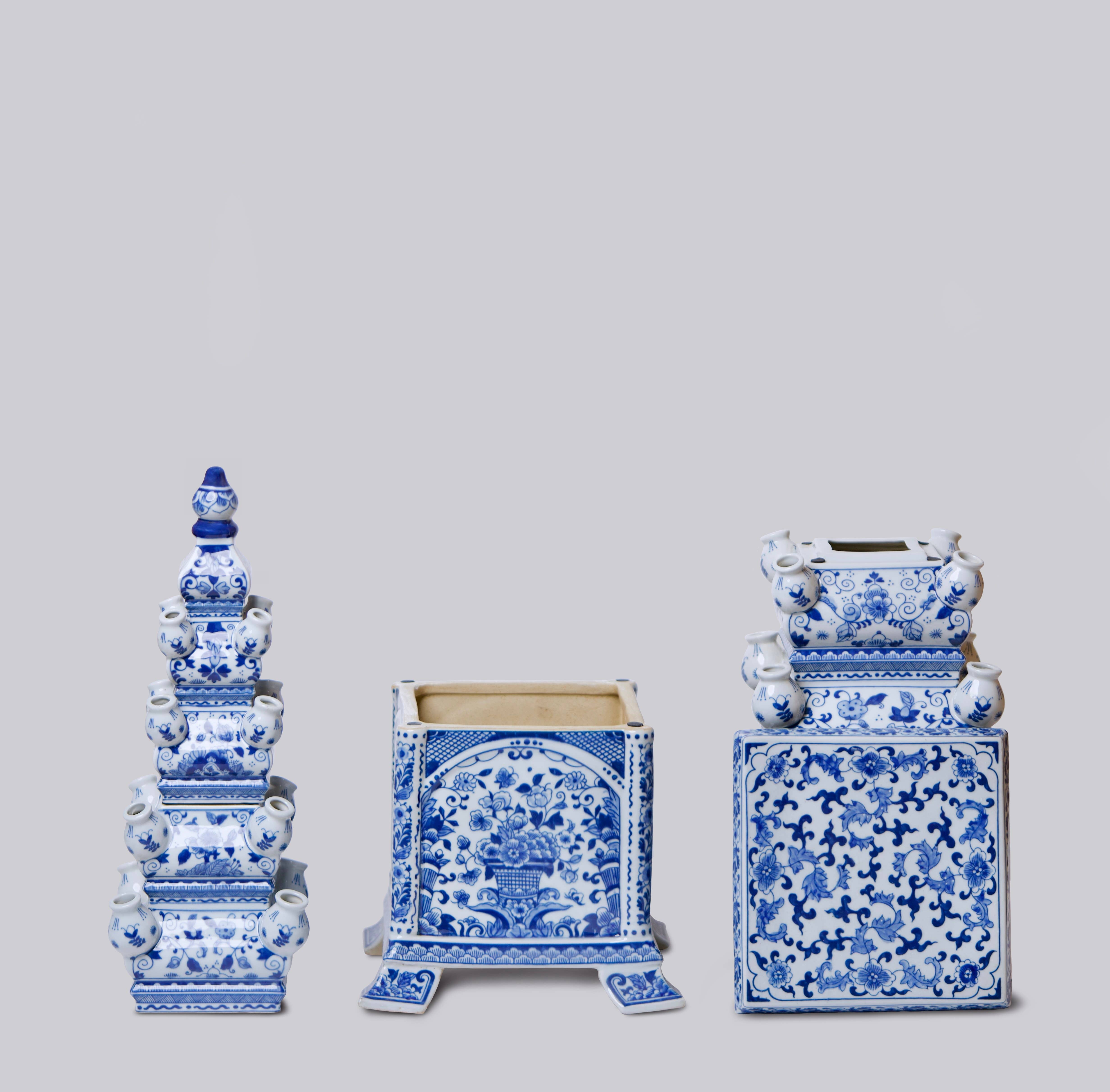 Cobalt Guild Home Decor Blue and White Tall Porcelain Tulipiere