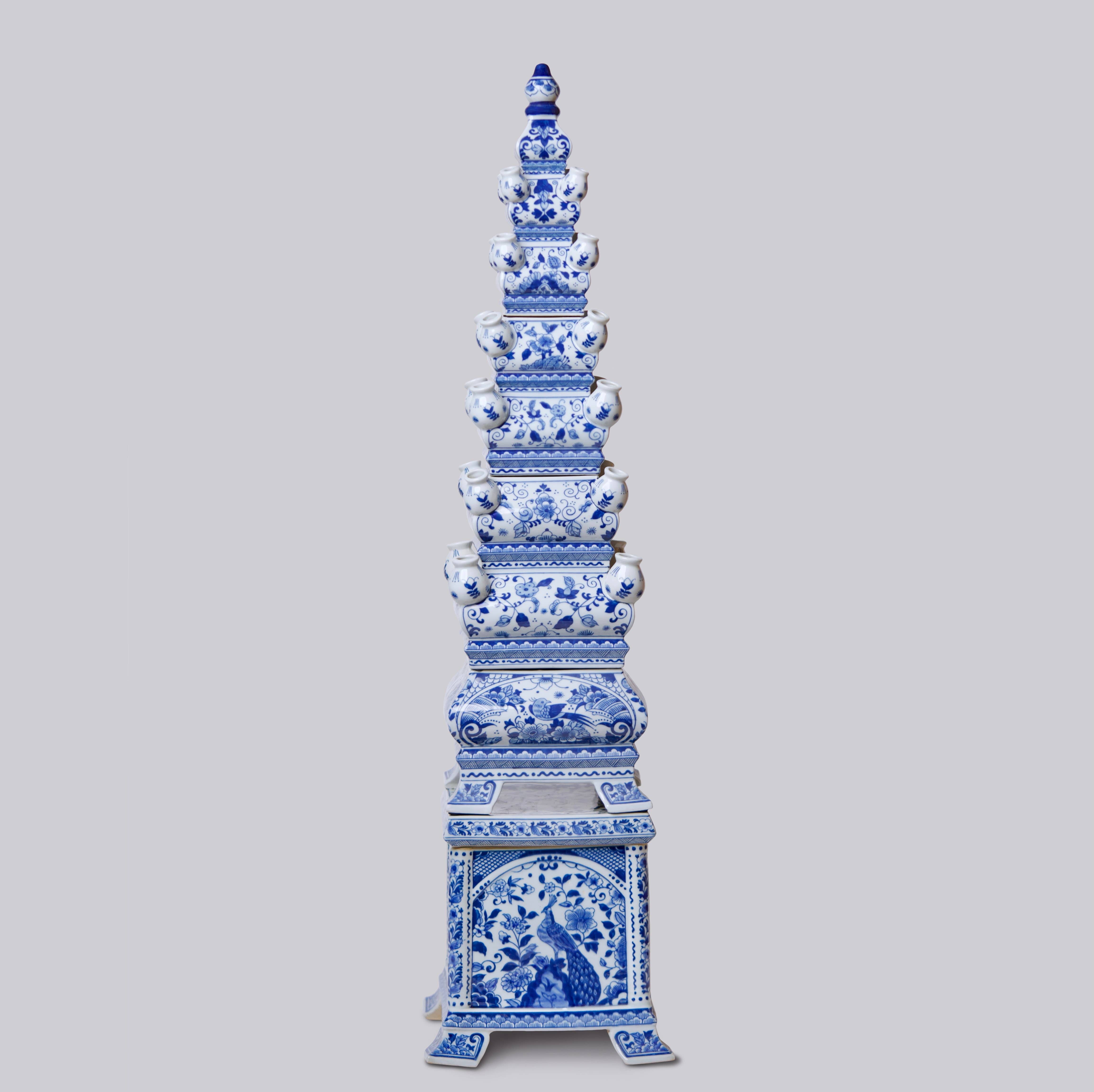 Cobalt Guild Home Decor Blue and White Tall Porcelain Tulipiere