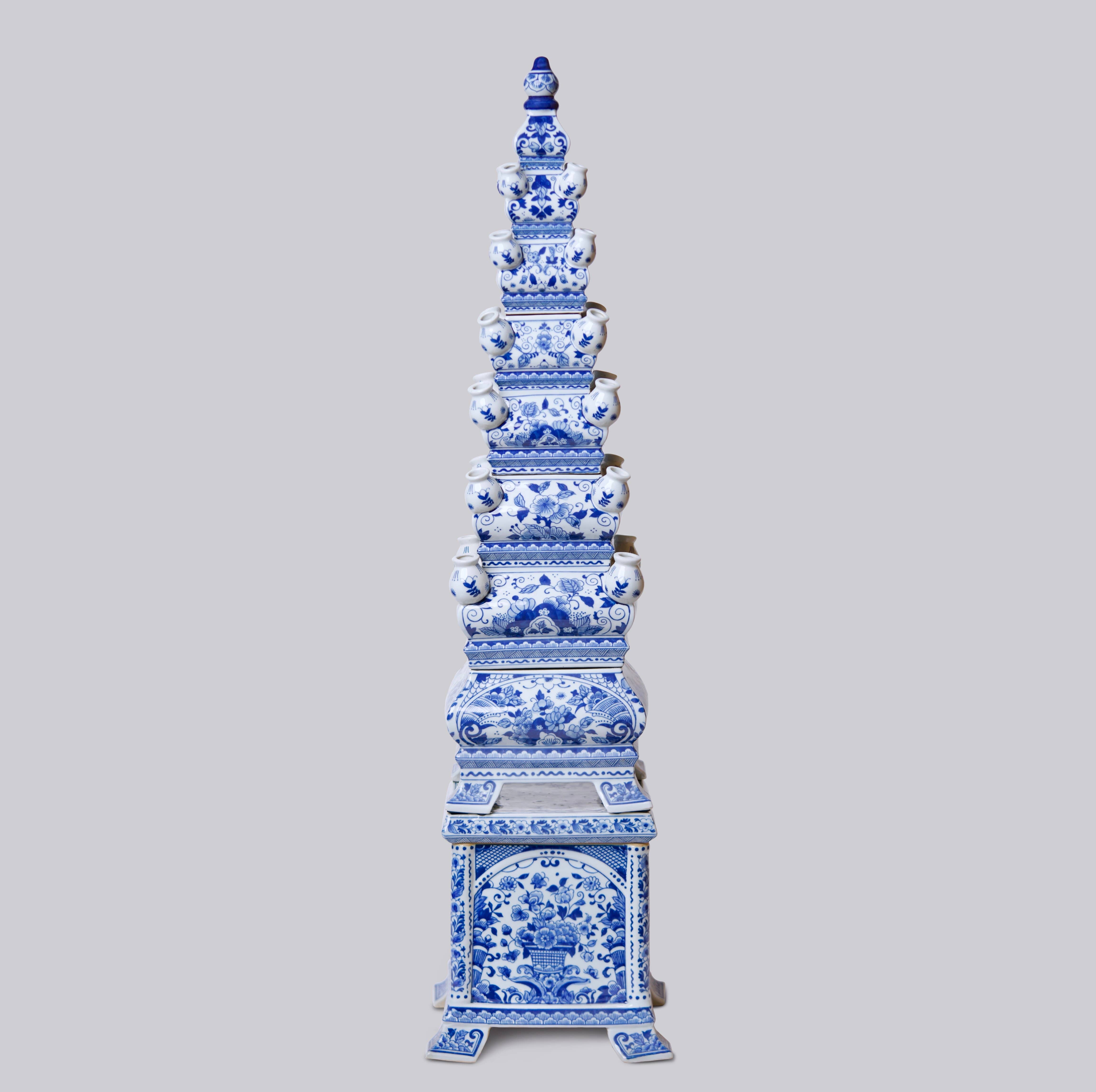 Cobalt Guild Home Decor Blue and White Tall Porcelain Tulipiere
