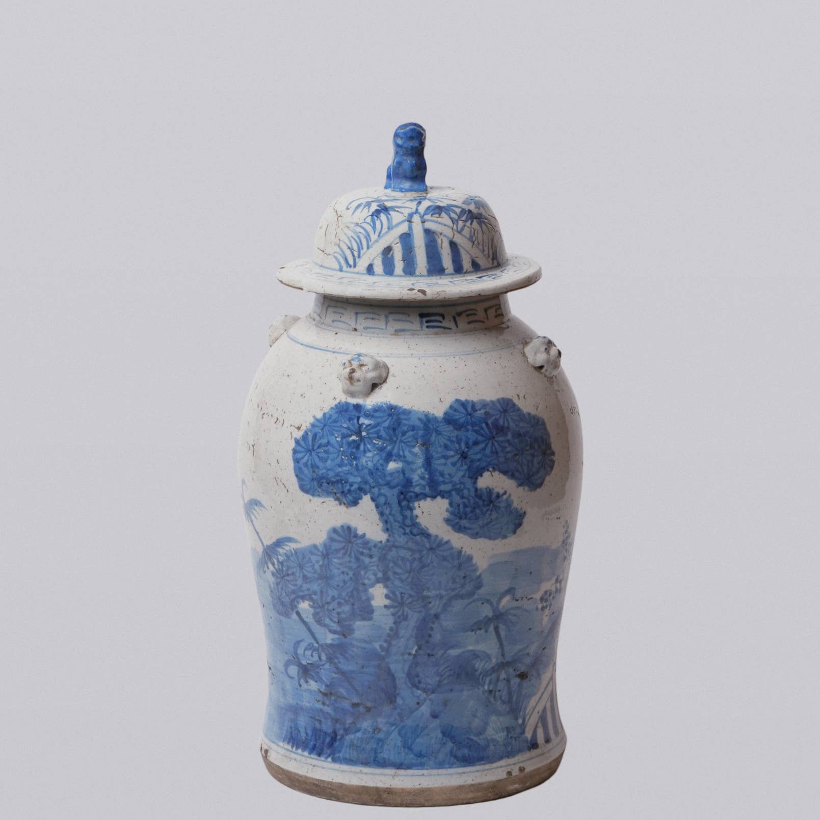 Cobalt Guild Home Decor Blue and White Three Friends Porcelain Temple Jar