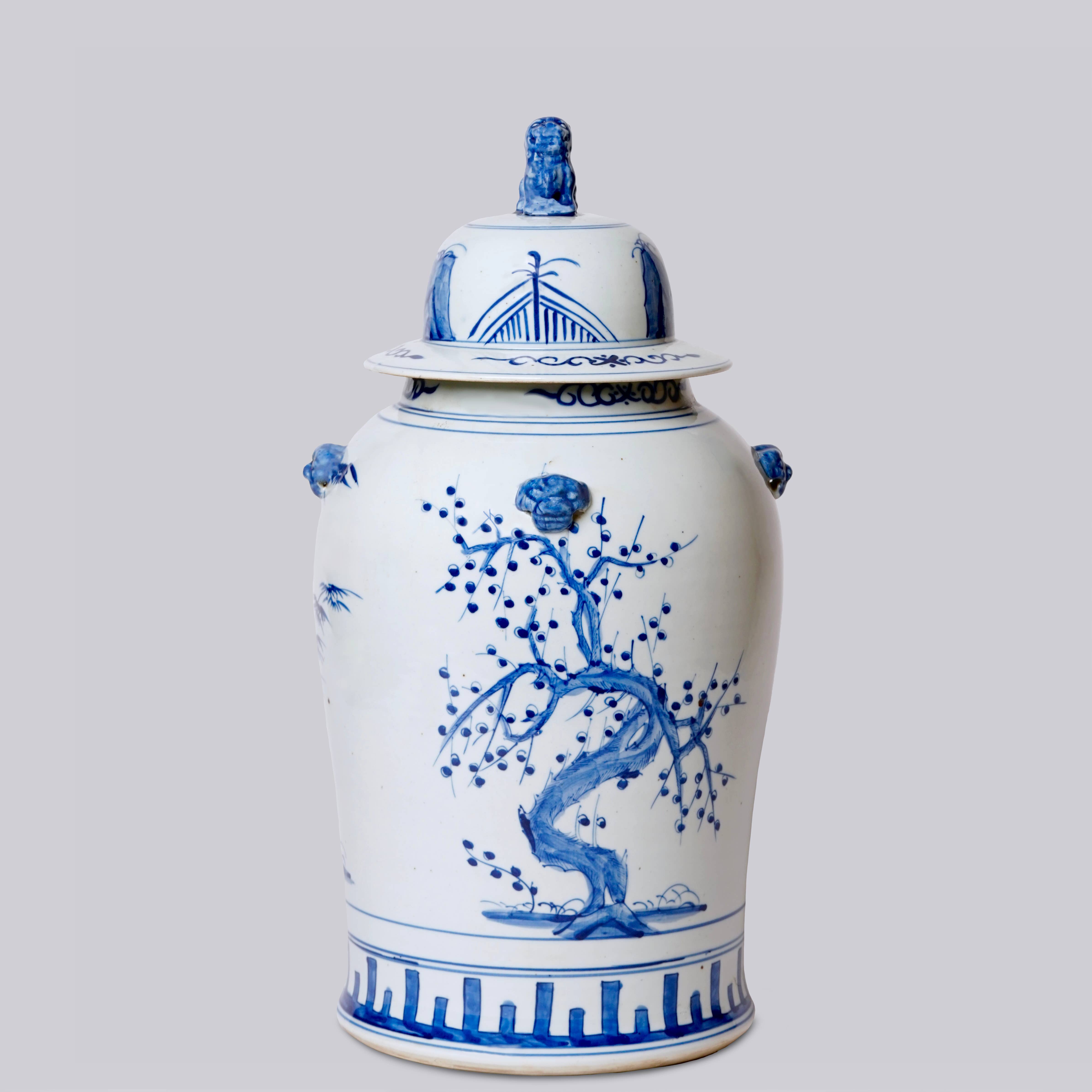 Cobalt Guild Home Decor Blue and White Three Friends Porcelain Temple Jar