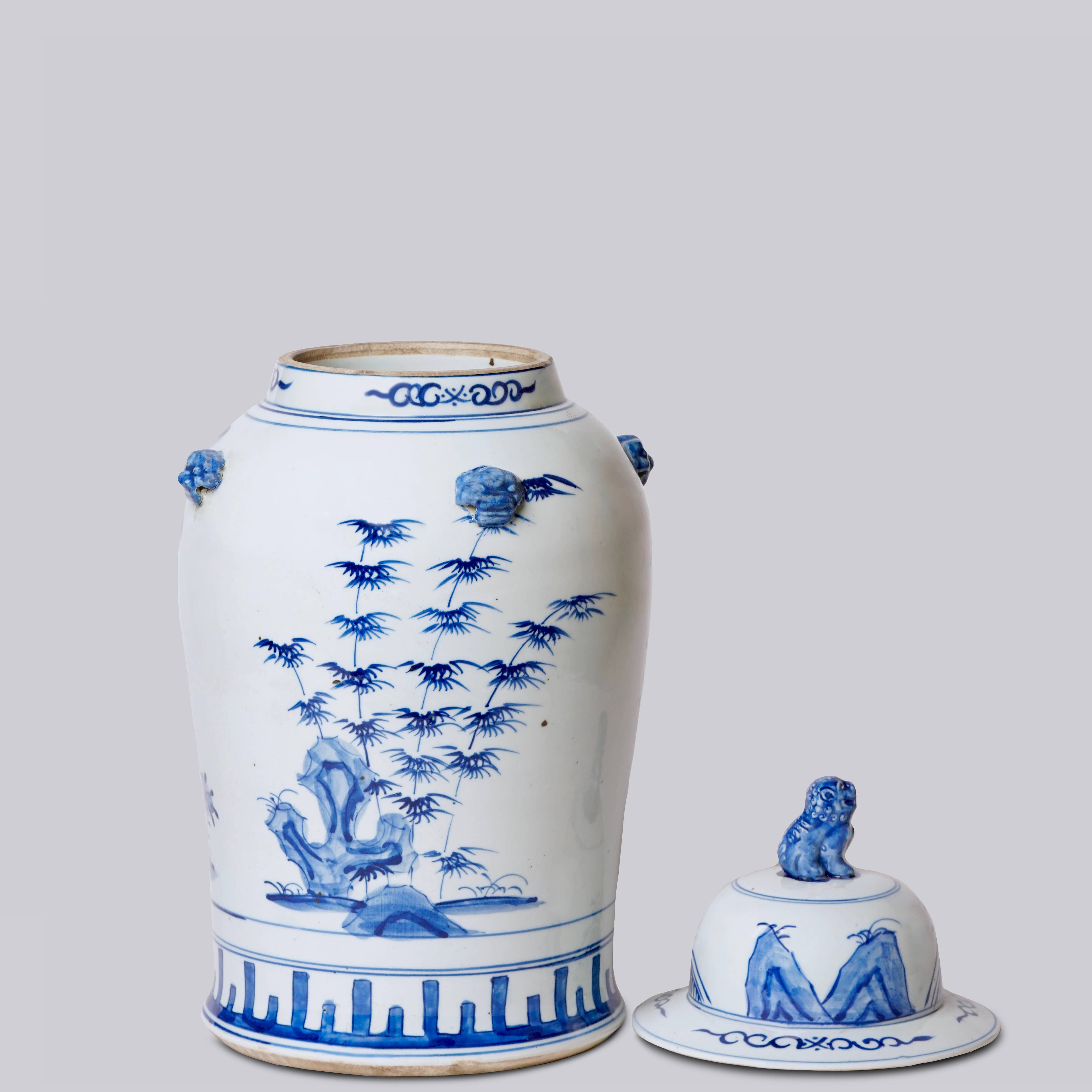 Cobalt Guild Home Decor Blue and White Three Friends Porcelain Temple Jar