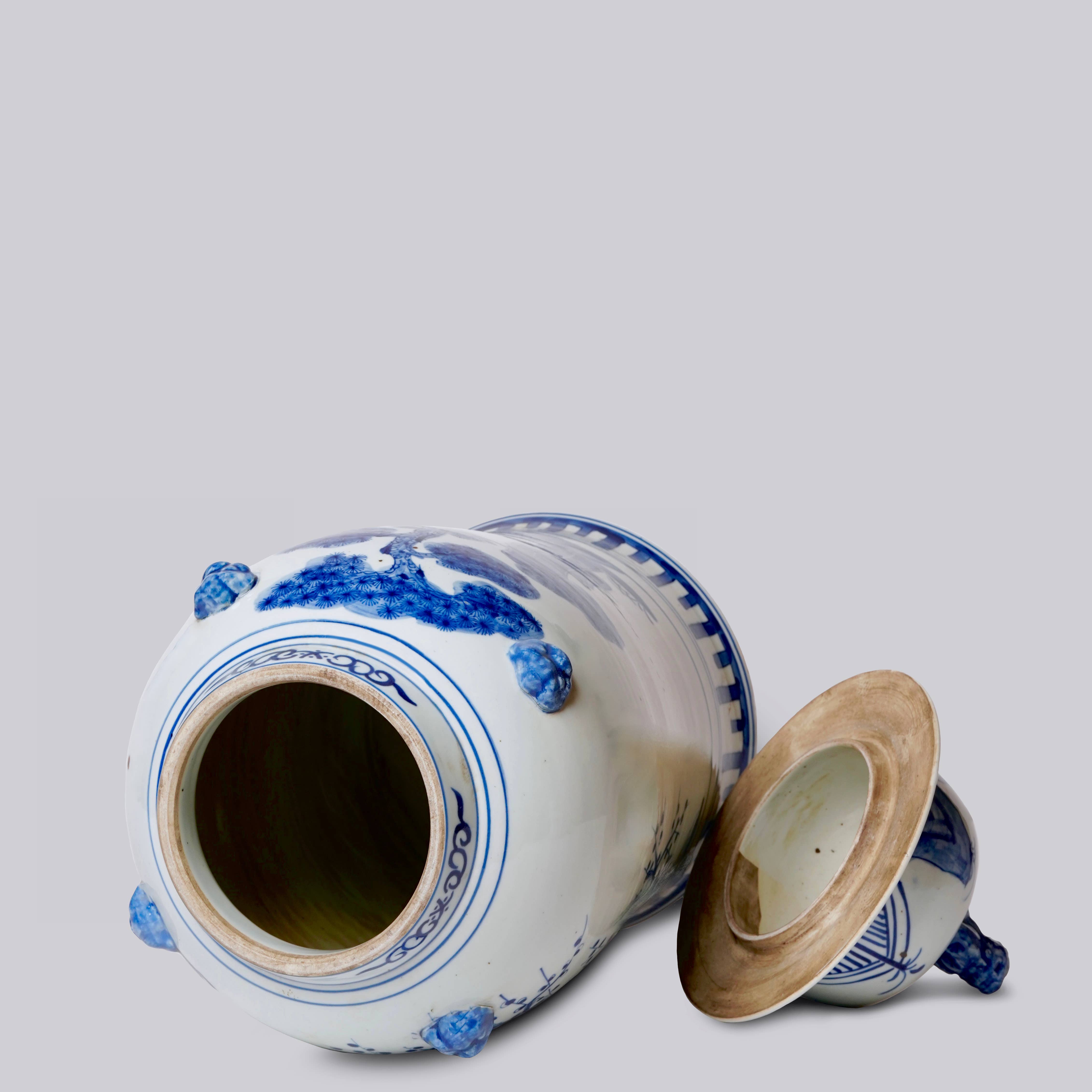 Cobalt Guild Home Decor Blue and White Three Friends Porcelain Temple Jar
