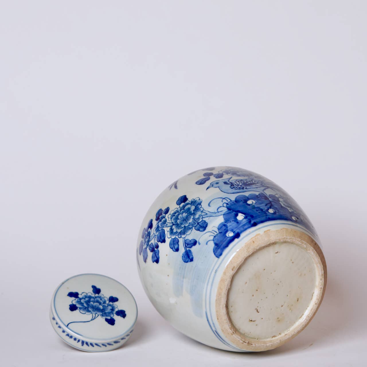 Cobalt Guild Home Decor Blue & White Porcelain Bird and Flower Round Storage Jar