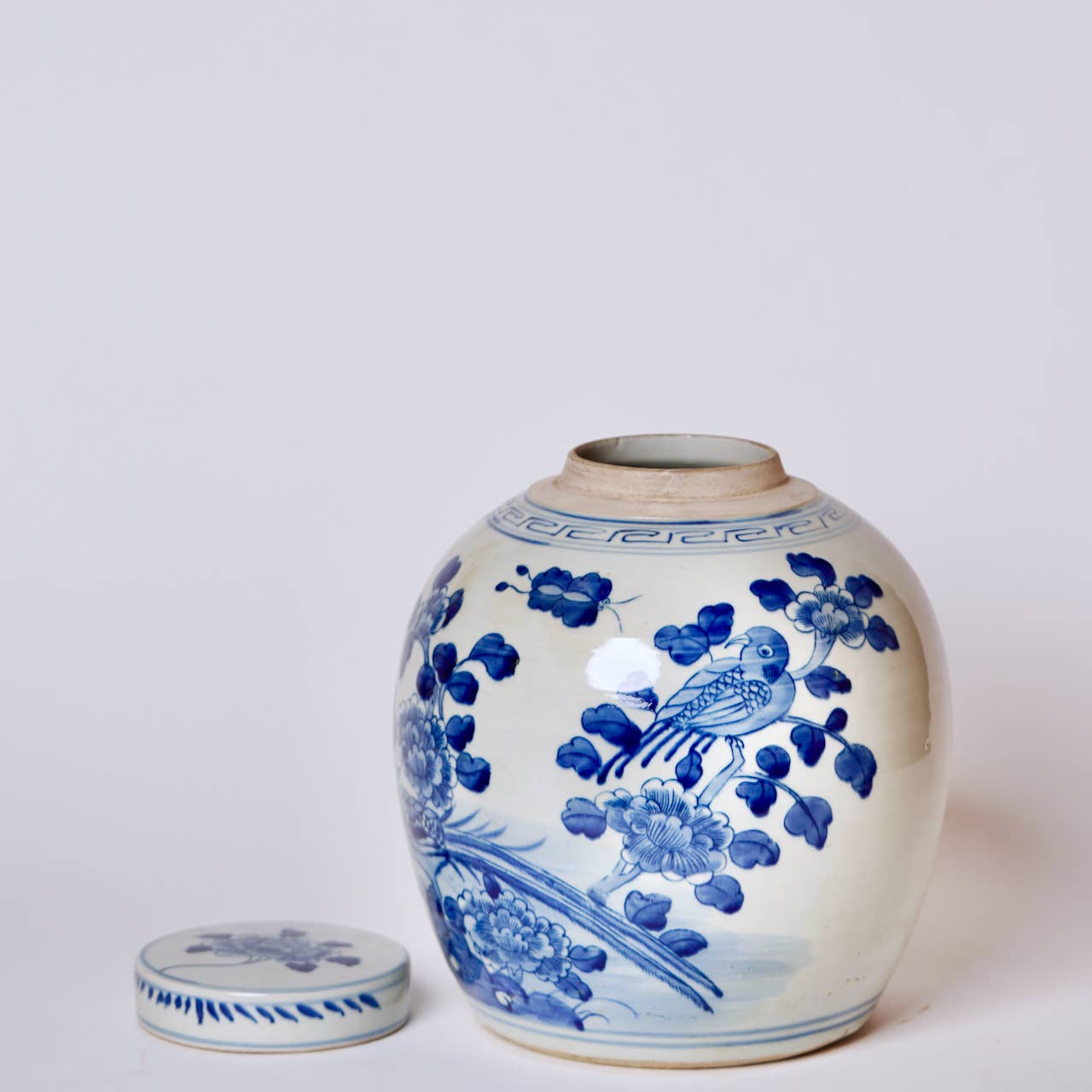 Cobalt Guild Home Decor Blue & White Porcelain Bird and Flower Round Storage Jar