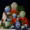 Cobalt Guild Home Decor Blue & White Porcelain Bird & Flower Med. Round Storage Jar