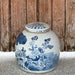 Cobalt Guild Home Decor Blue & White Porcelain Three Friends Large Round Storage Jar