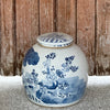 Cobalt Guild Home Decor Blue & White Porcelain Three Friends Large Round Storage Jar