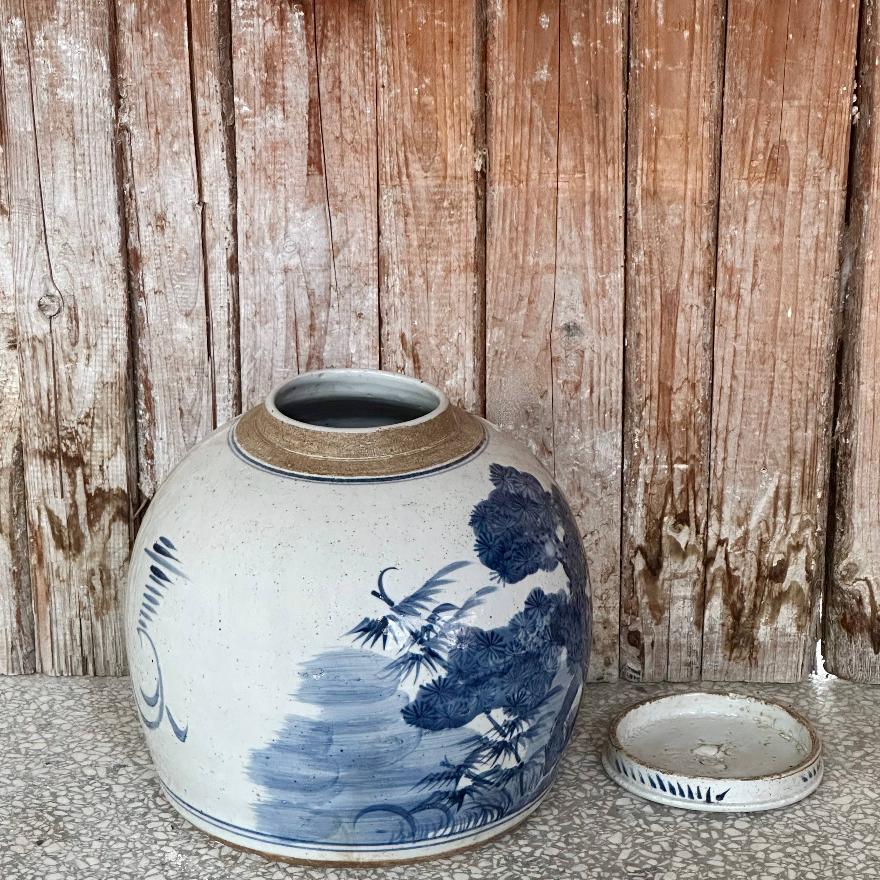 Cobalt Guild Home Decor Blue & White Porcelain Three Friends Med. Round Storage Jar
