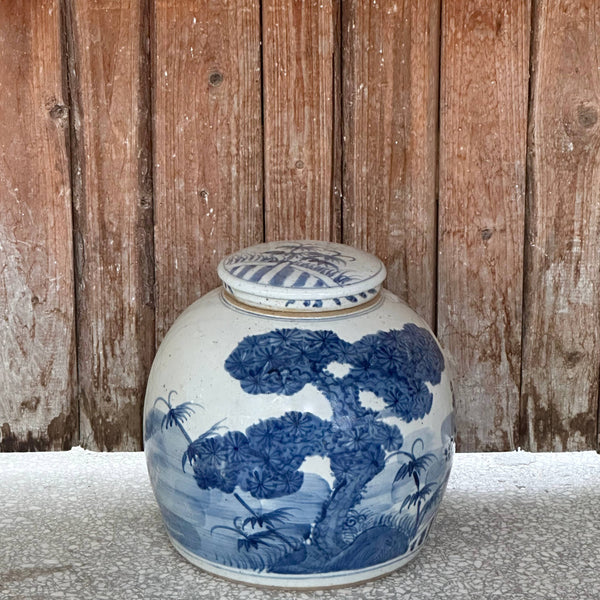 Cobalt Guild Home Decor Blue & White Porcelain Three Friends Med. Round Storage Jar