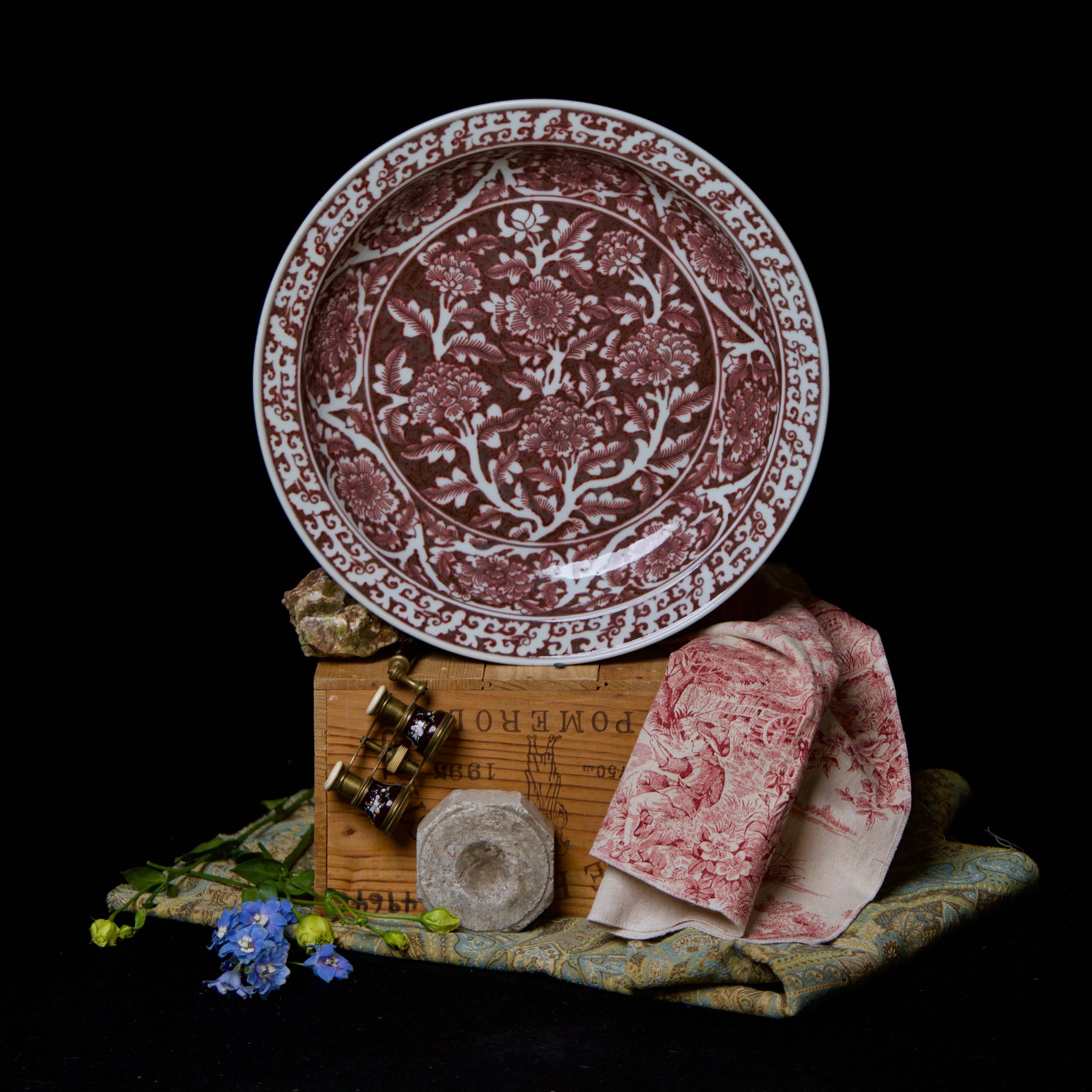 Cobalt Guild Home Decor Copper Underglaze Tree Peony Porcelain Platter