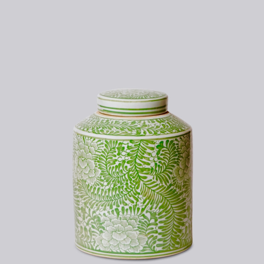 Cobalt Guild Home Decor Country Peony Green and White Porcelain Canister