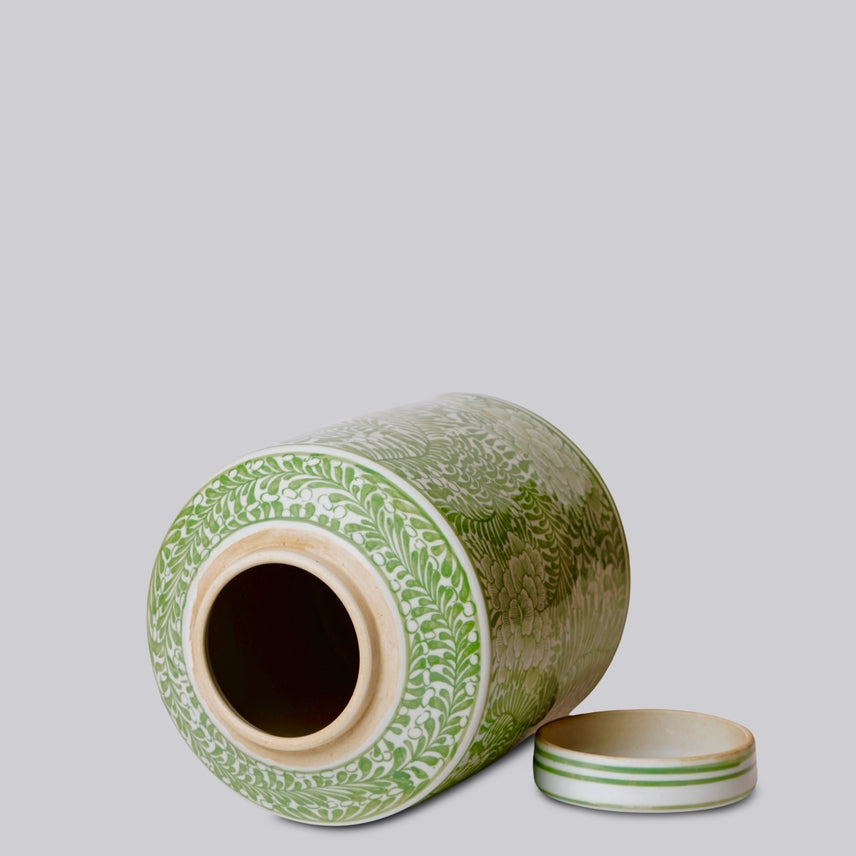 Cobalt Guild Home Decor Country Peony Green and White Porcelain Canister