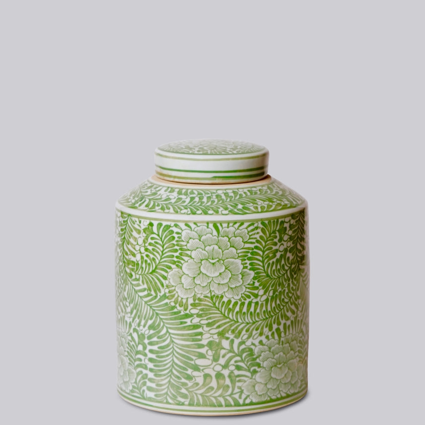 Cobalt Guild Home Decor Country Peony Green and White Porcelain Canister
