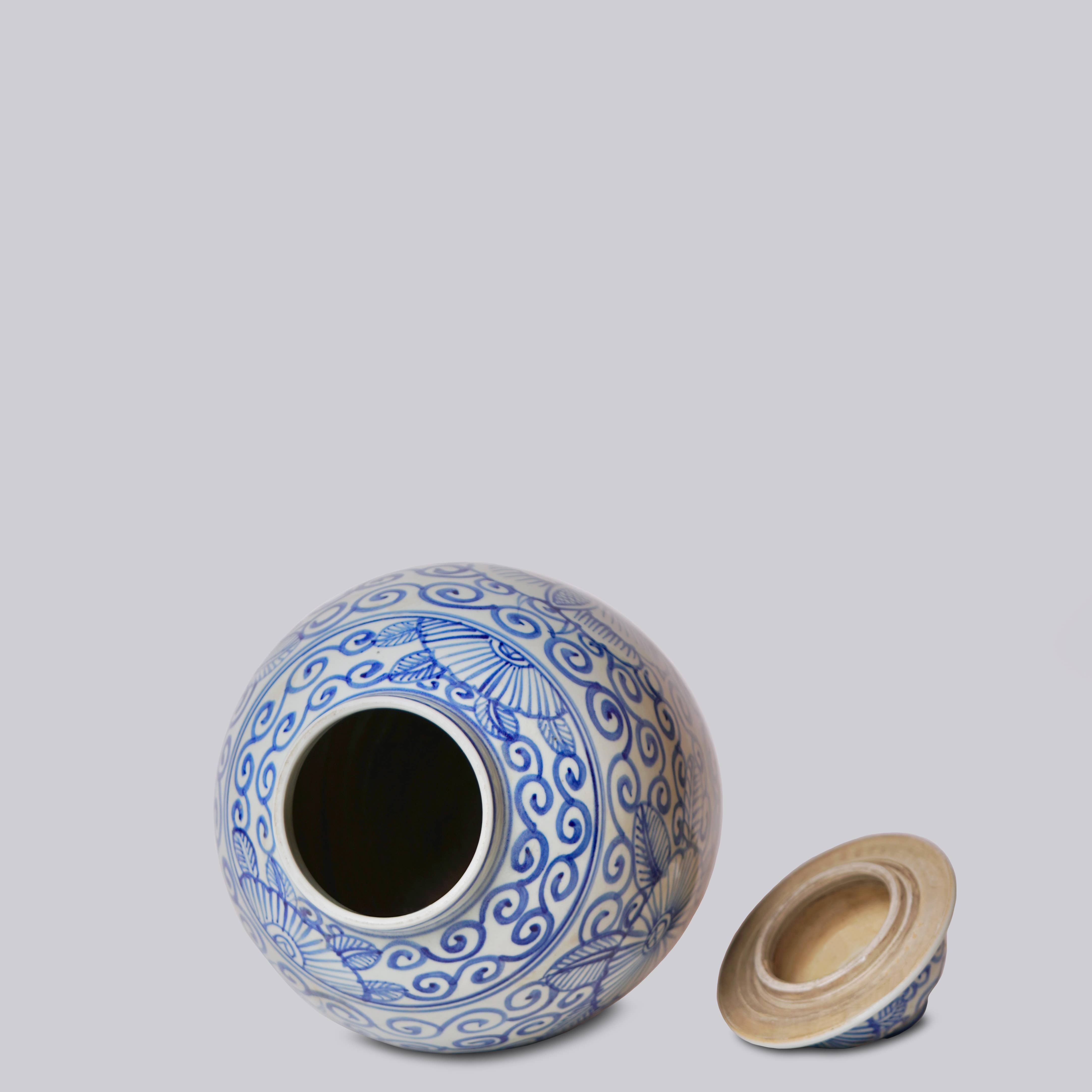 Cobalt Guild Home Decor Curlicue Butterfly Squat Blue and White Jar