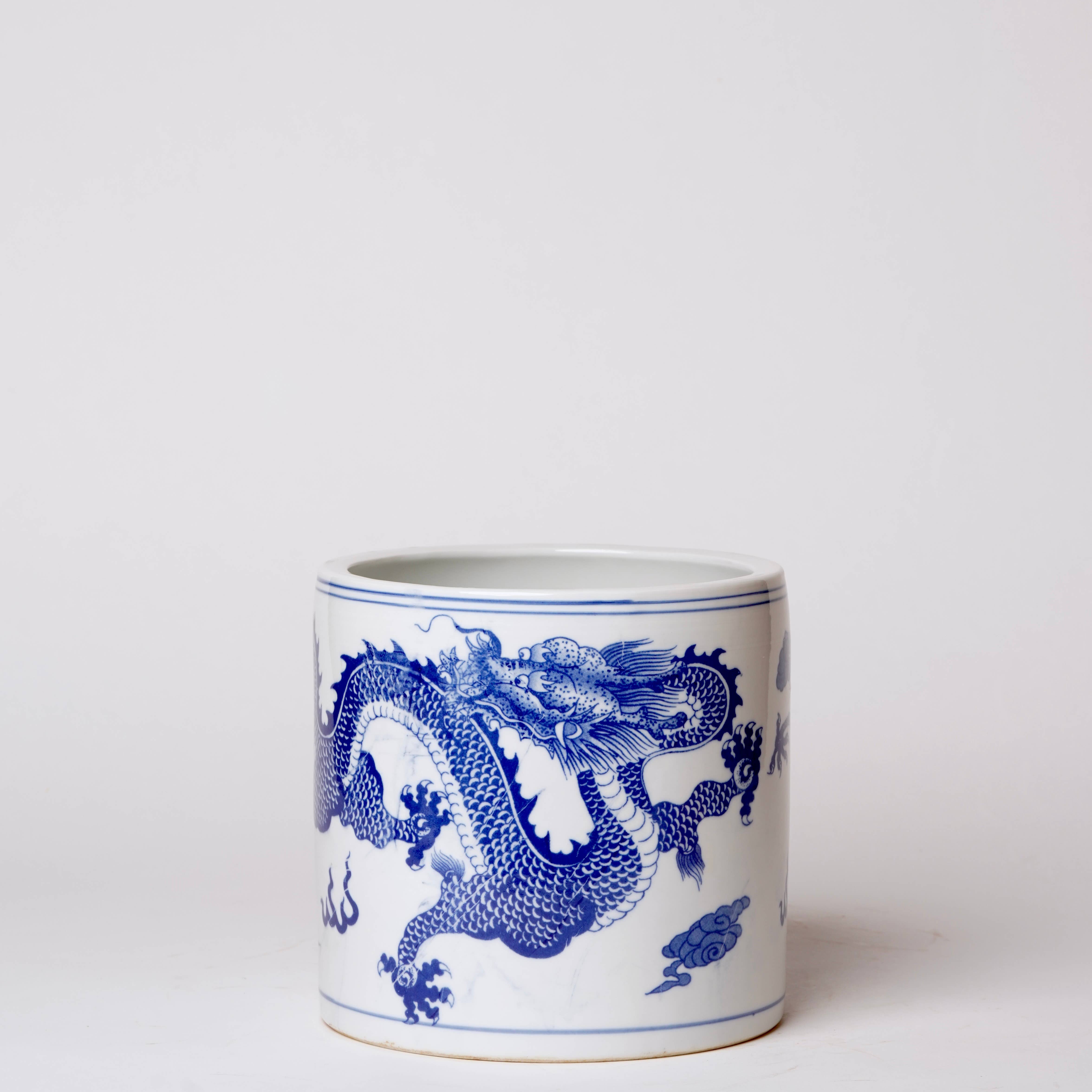 Cobalt Guild Home Decor Dancing Dragons Blue and White Porcelain Cachepot