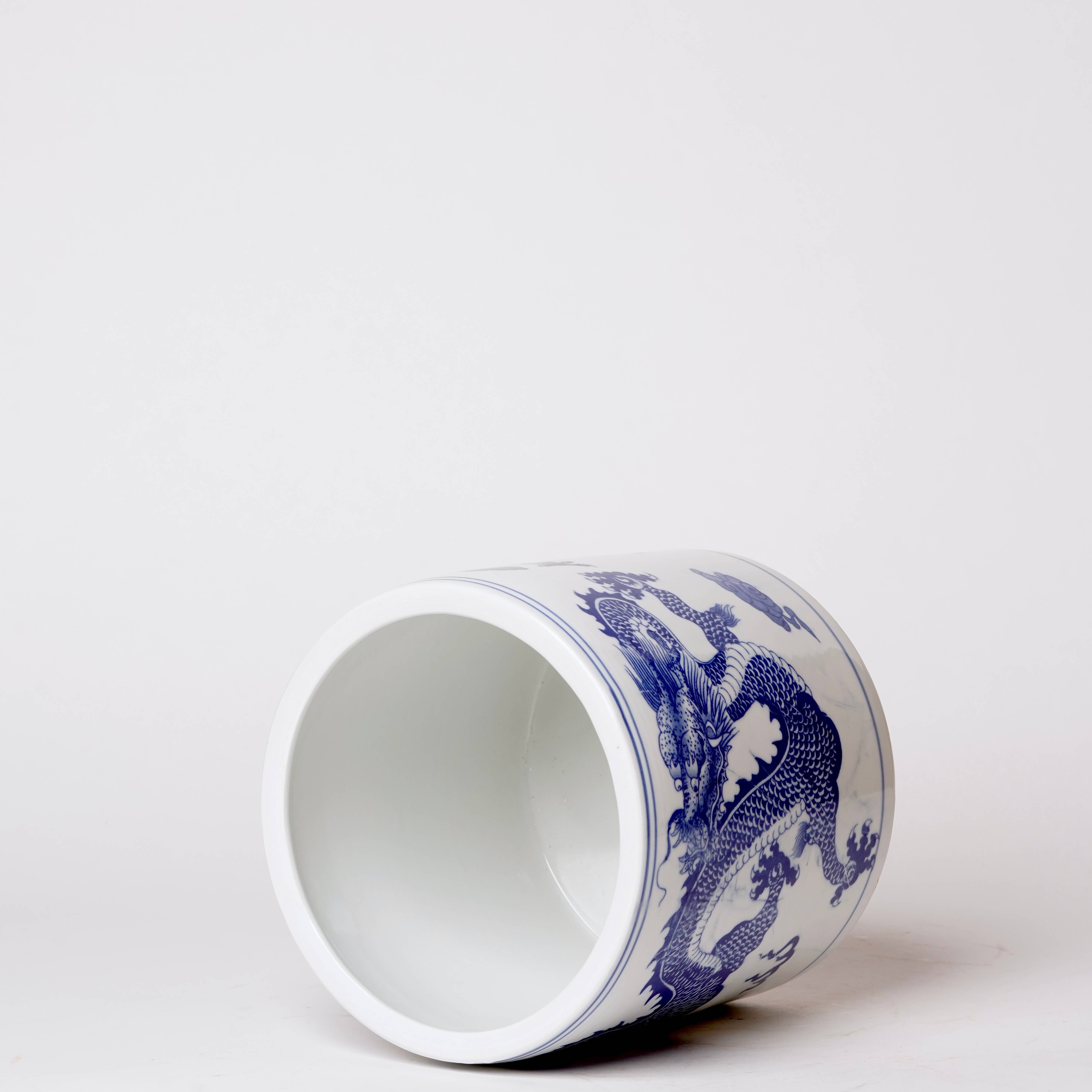 Cobalt Guild Home Decor Dancing Dragons Blue and White Porcelain Cachepot