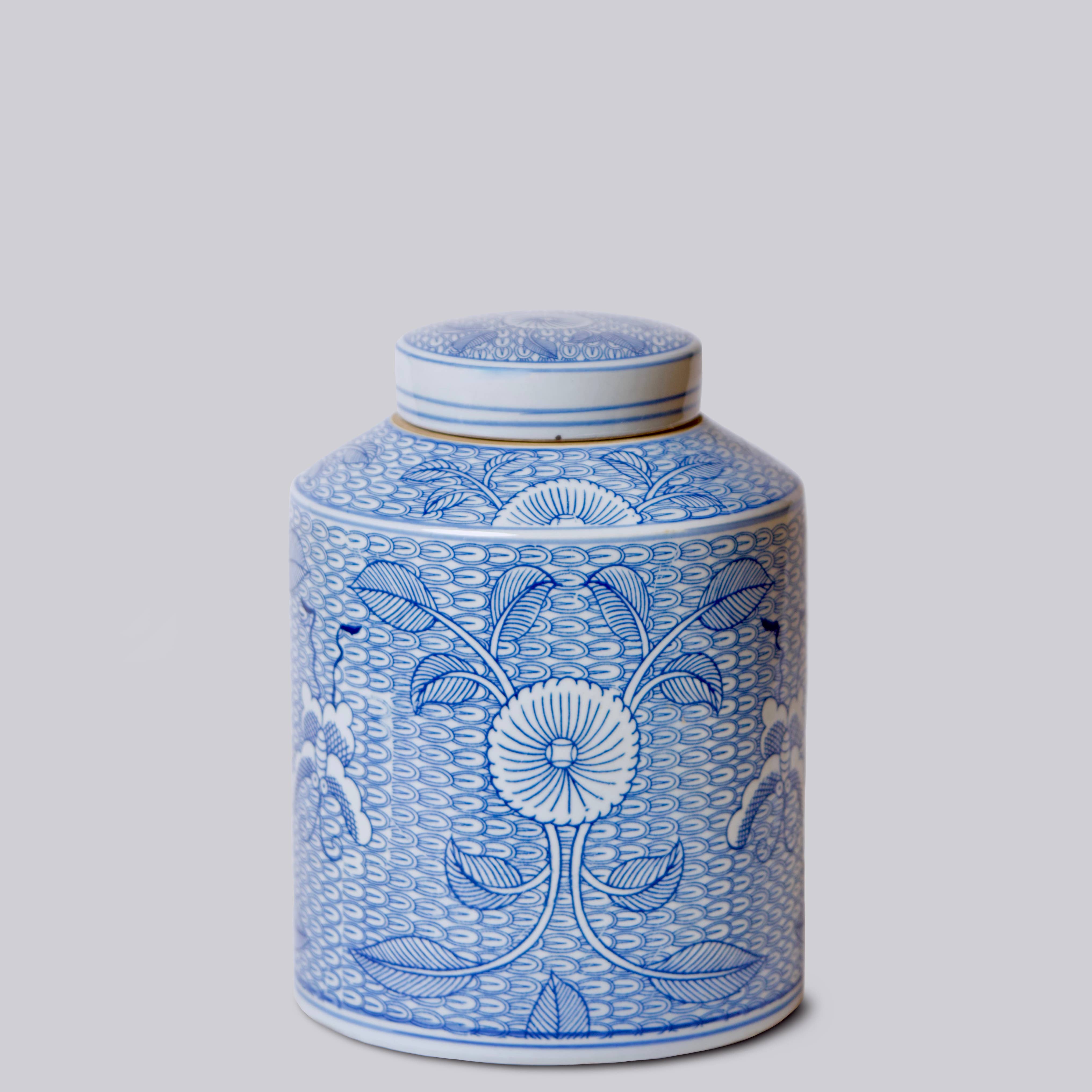 Cobalt Guild Home Decor Deco Peony Blue and White Porcelain Canister