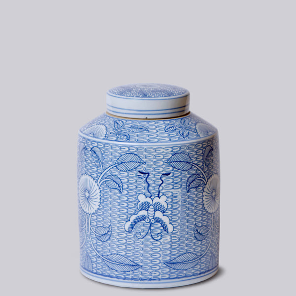Cobalt Guild Home Decor Deco Peony Blue and White Porcelain Canister
